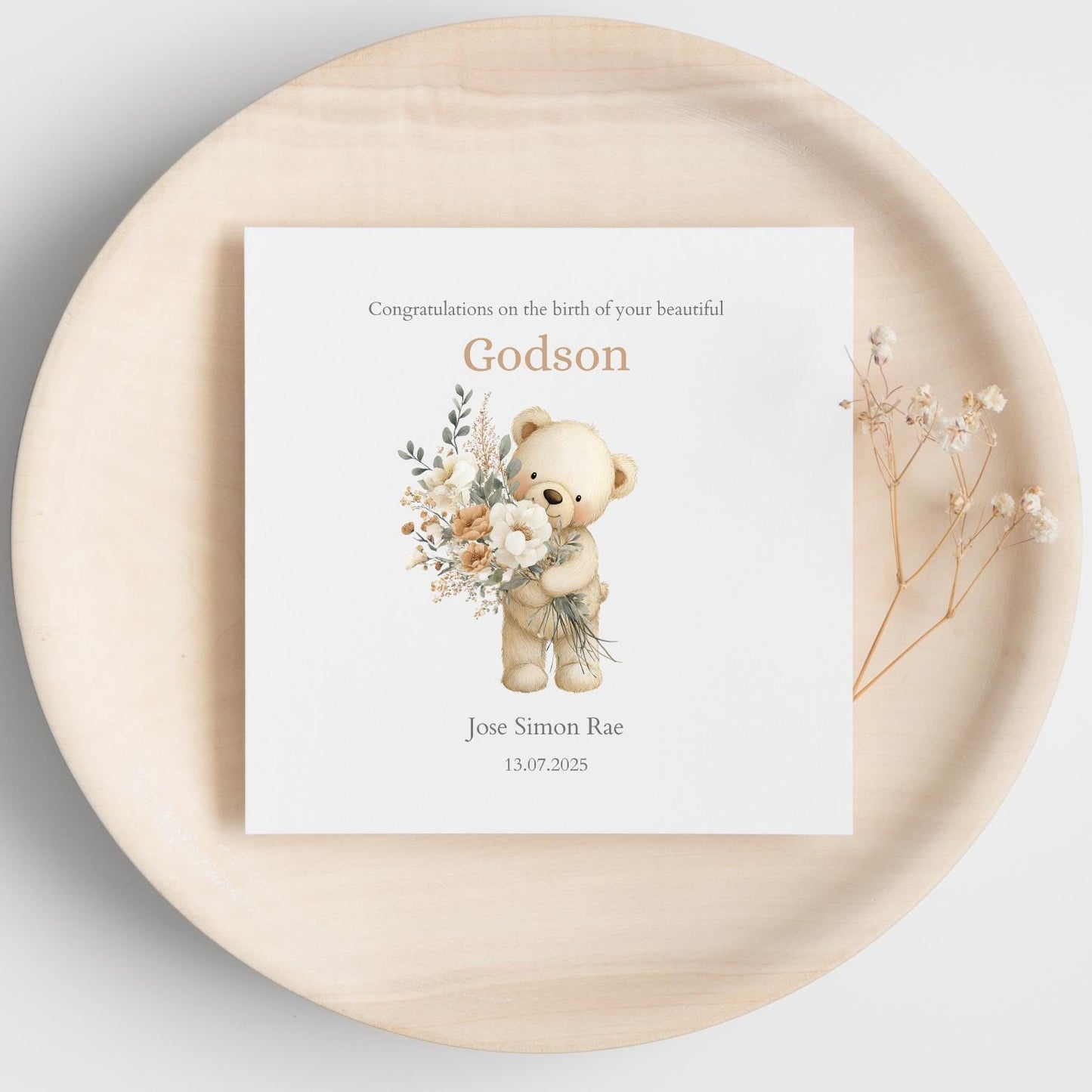 Personalised New Godson Card - Personalised Baby Card for Godson- Bear Godson Card- Personalised Newborn Card RD10