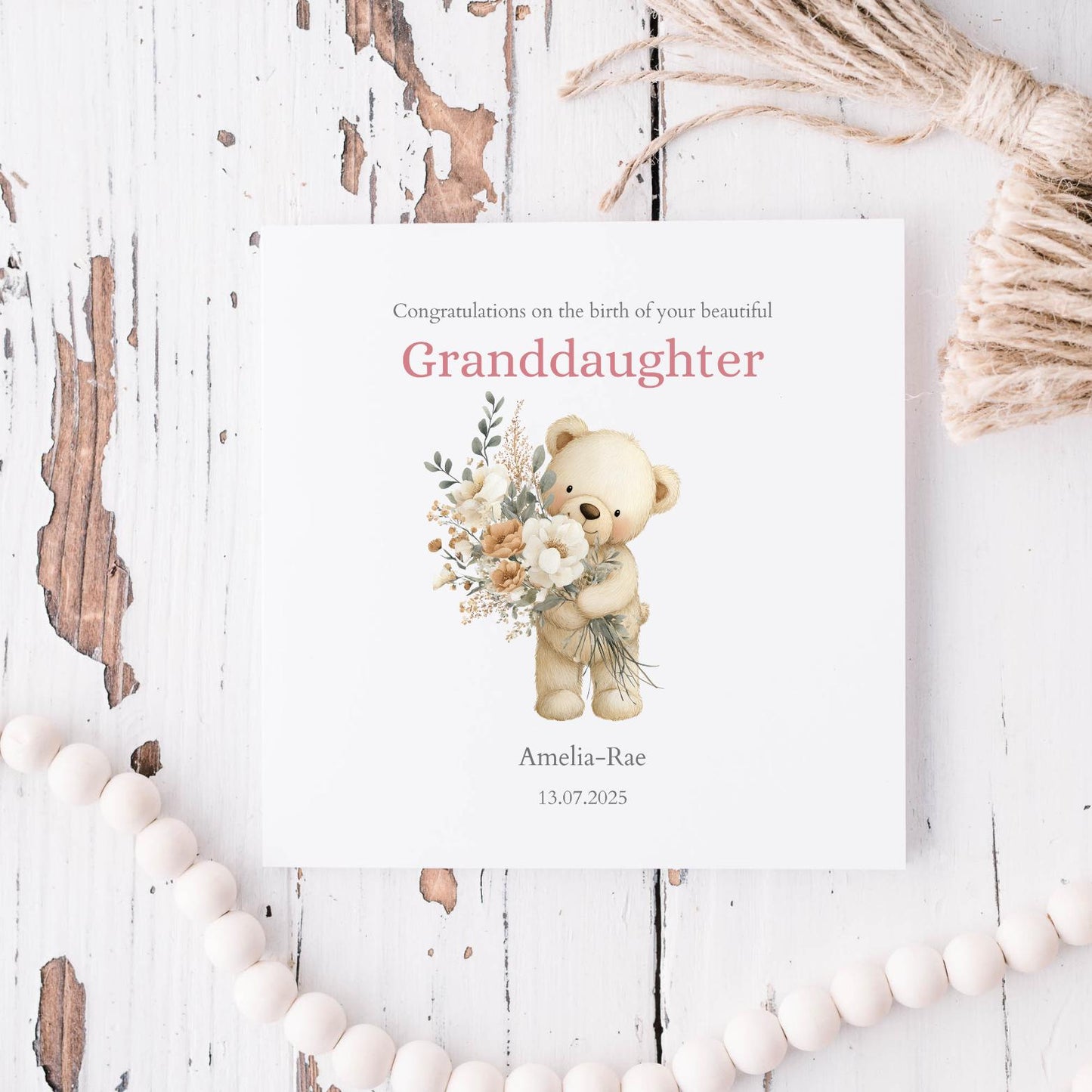 Personalised New Granddaughter Card - Personalised Baby Card for Granddaughter - Bear Granddaughter Card- Personalised Newborn Card