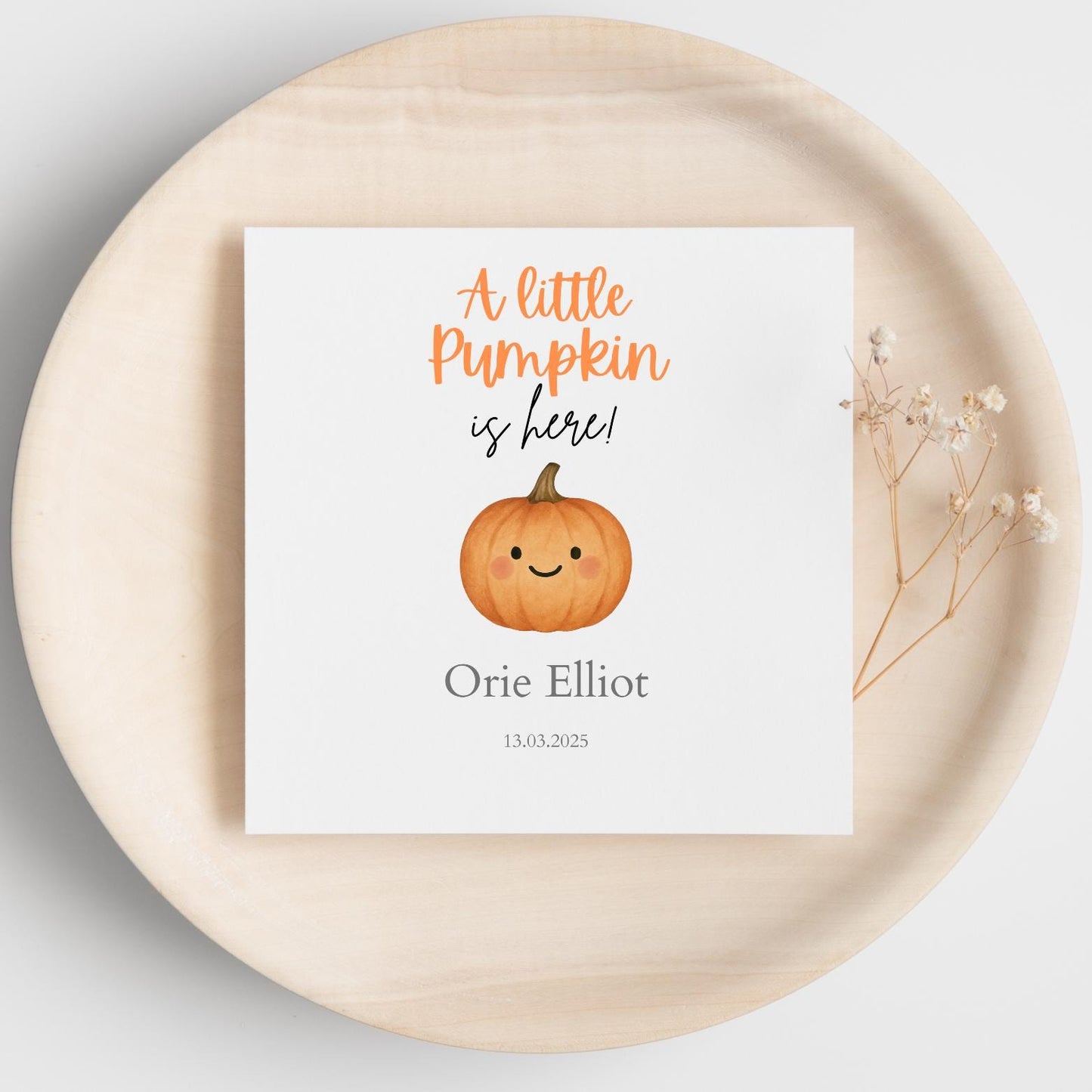 Personalised Autumn New Baby Card| Welcome to the world card | Little Pumpkin Card for new baby| Baby Pumpkin card