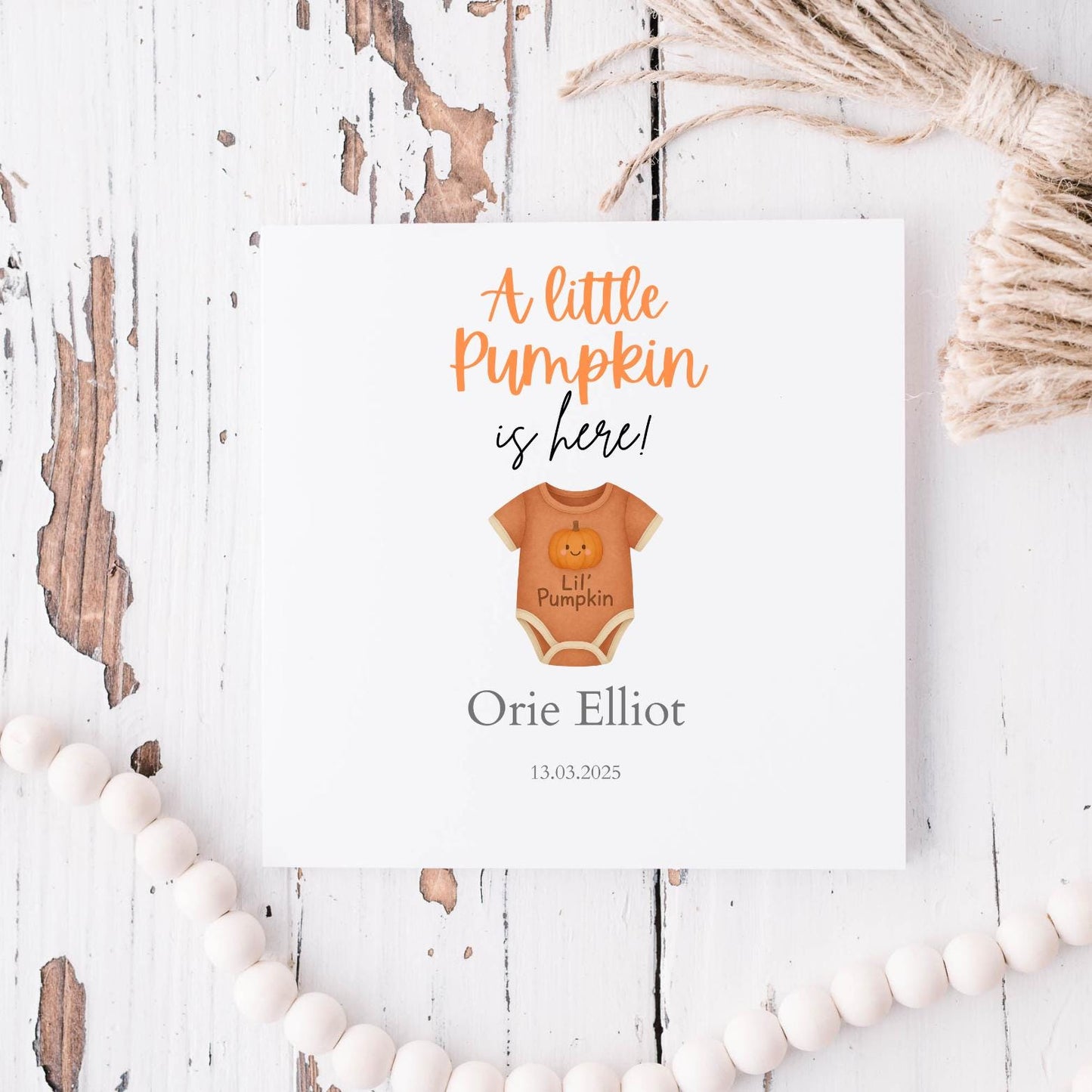 Personalised Autumn New Baby Card| Welcome to the world card | Little Pumpkin Card for new baby| Baby Pumpkin card