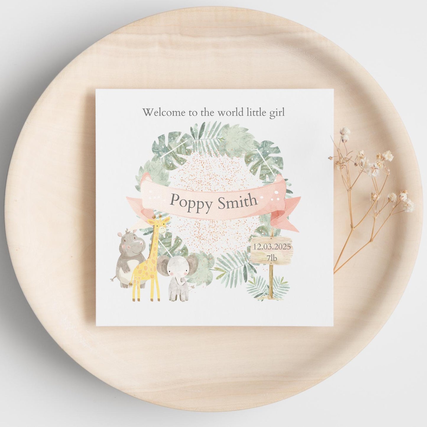 Personalised New Baby Card - Neutral Welcome to the World Card - Safari Animal Baby Card- Personalised Newborn Card RD45