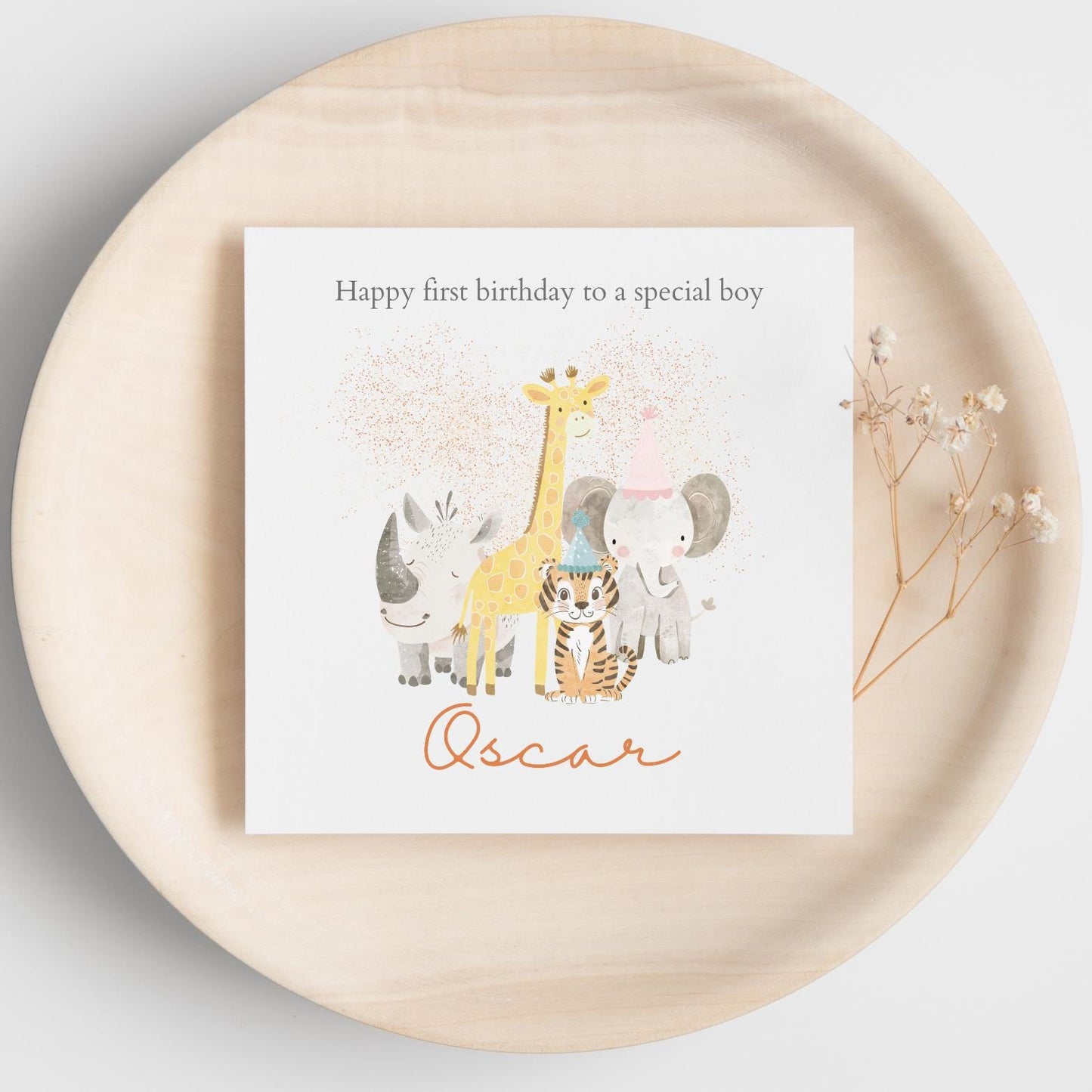 Personalised First Birthday Card Safari Animals | 1st birthday Animals card | First Birthday Card for Boy |1st Birthday Card for Son