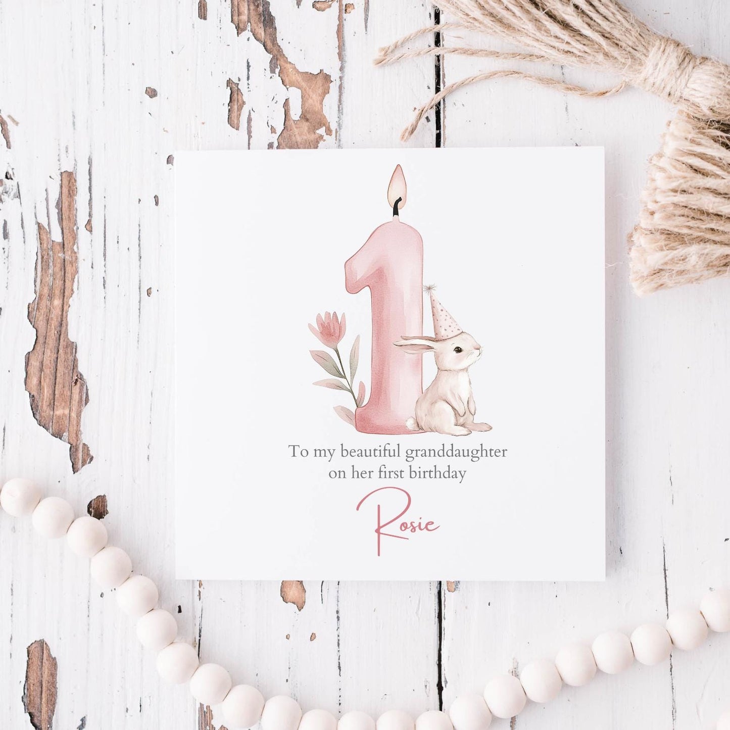 Personalised First Birthday Bunny Card| 1st birthday Bunny Card | First Birthday Card for Girl |1st Birthday Card for Granddaughter RD62