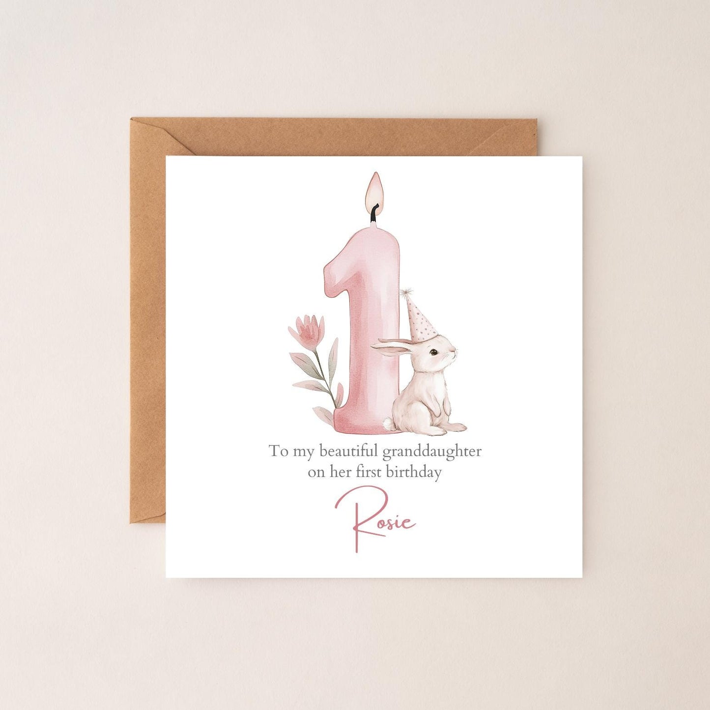 Personalised First Birthday Bunny Card| 1st birthday Bunny Card | First Birthday Card for Girl |1st Birthday Card for Granddaughter RD62