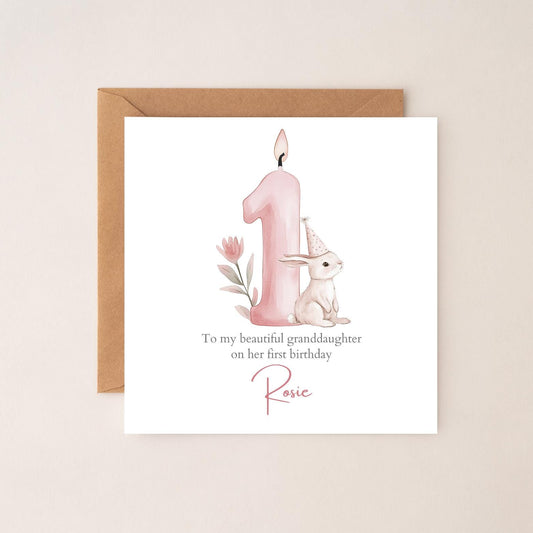 Personalised First Birthday Bunny Card| 1st birthday Bunny Card | First Birthday Card for Girl |1st Birthday Card for Granddaughter RD62