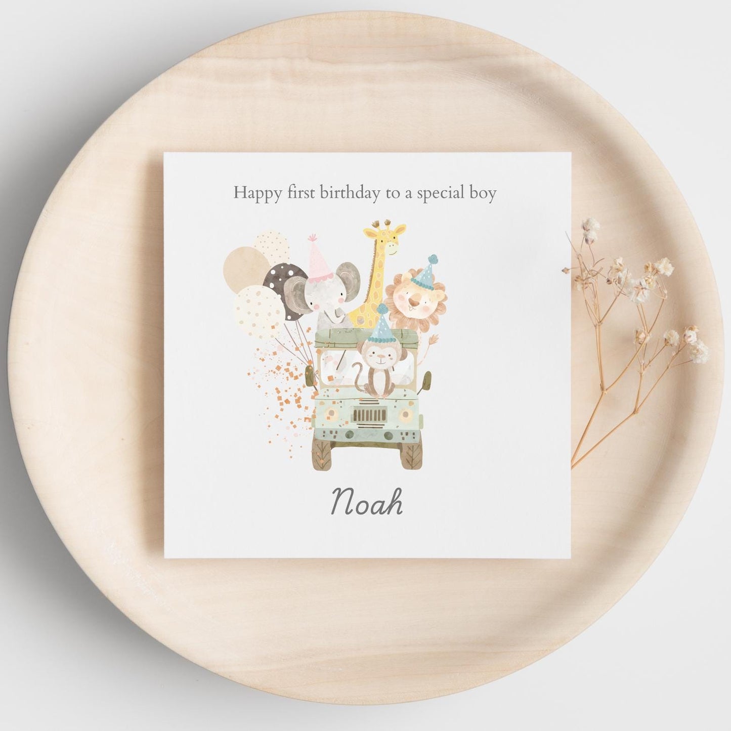 Personalised First Birthday Card Safari Jeep Animals | 1st birthday Animals card | First Birthday Card for Boy |1st Birthday Card for Son