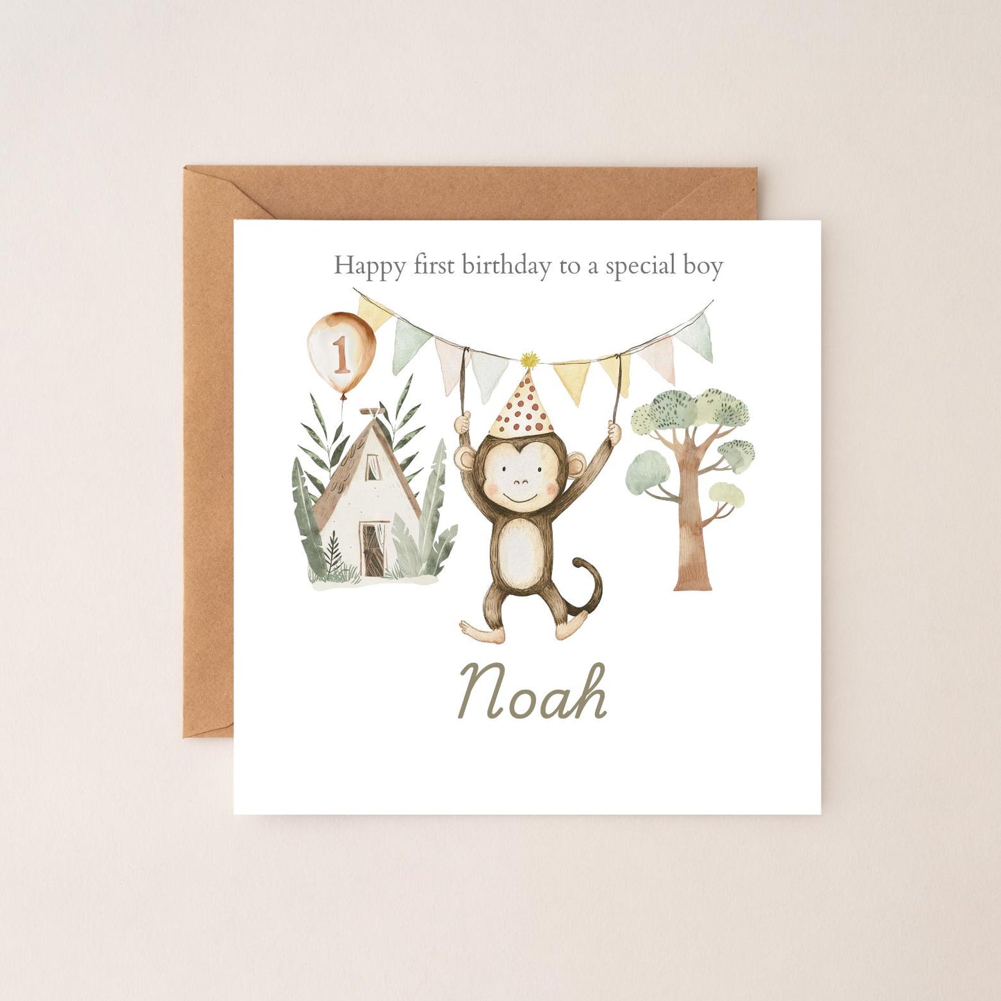 Personalised First Birthday Card Safari Animals | 1st birthday Animals card | First Birthday Card for Boy |1st Birthday Card for Son RD56