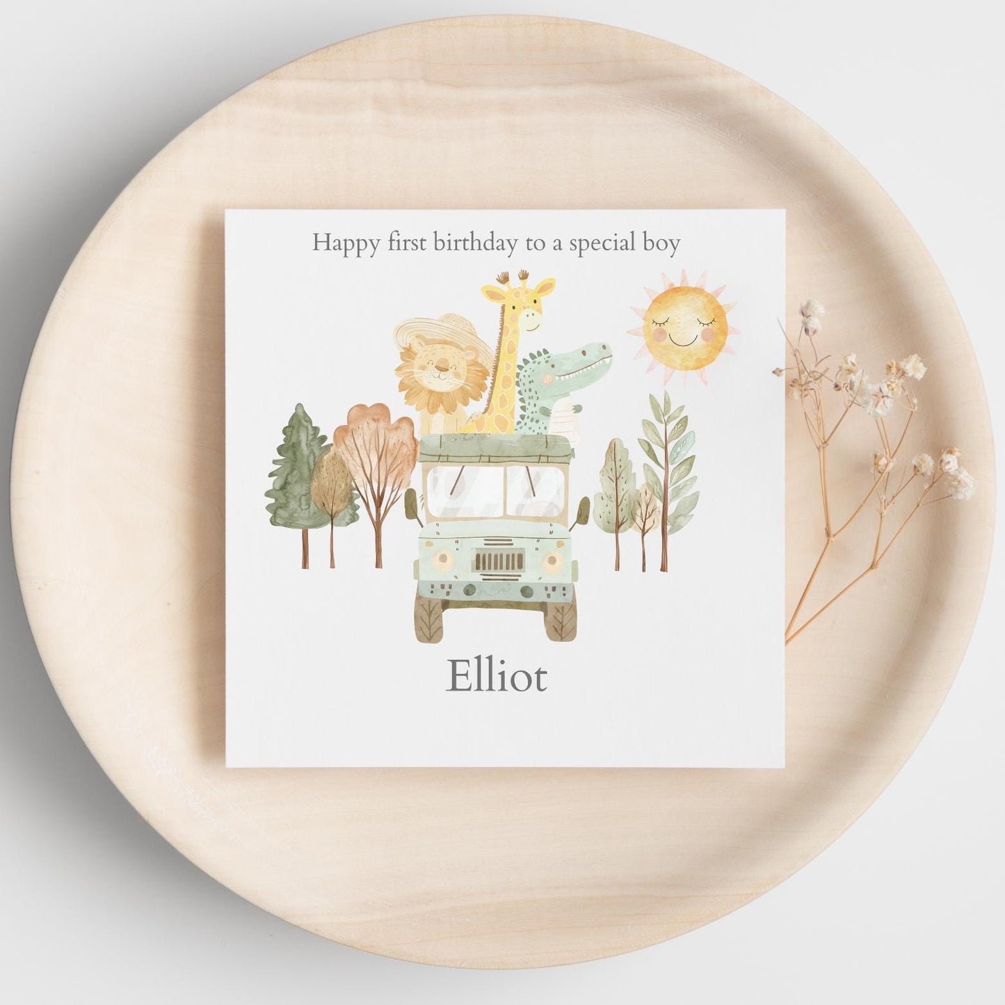 Personalised First Birthday Card Safari Jeep Animals | 1st birthday Animals card | First Birthday Card for Boy |1st Birthday Card for Son
