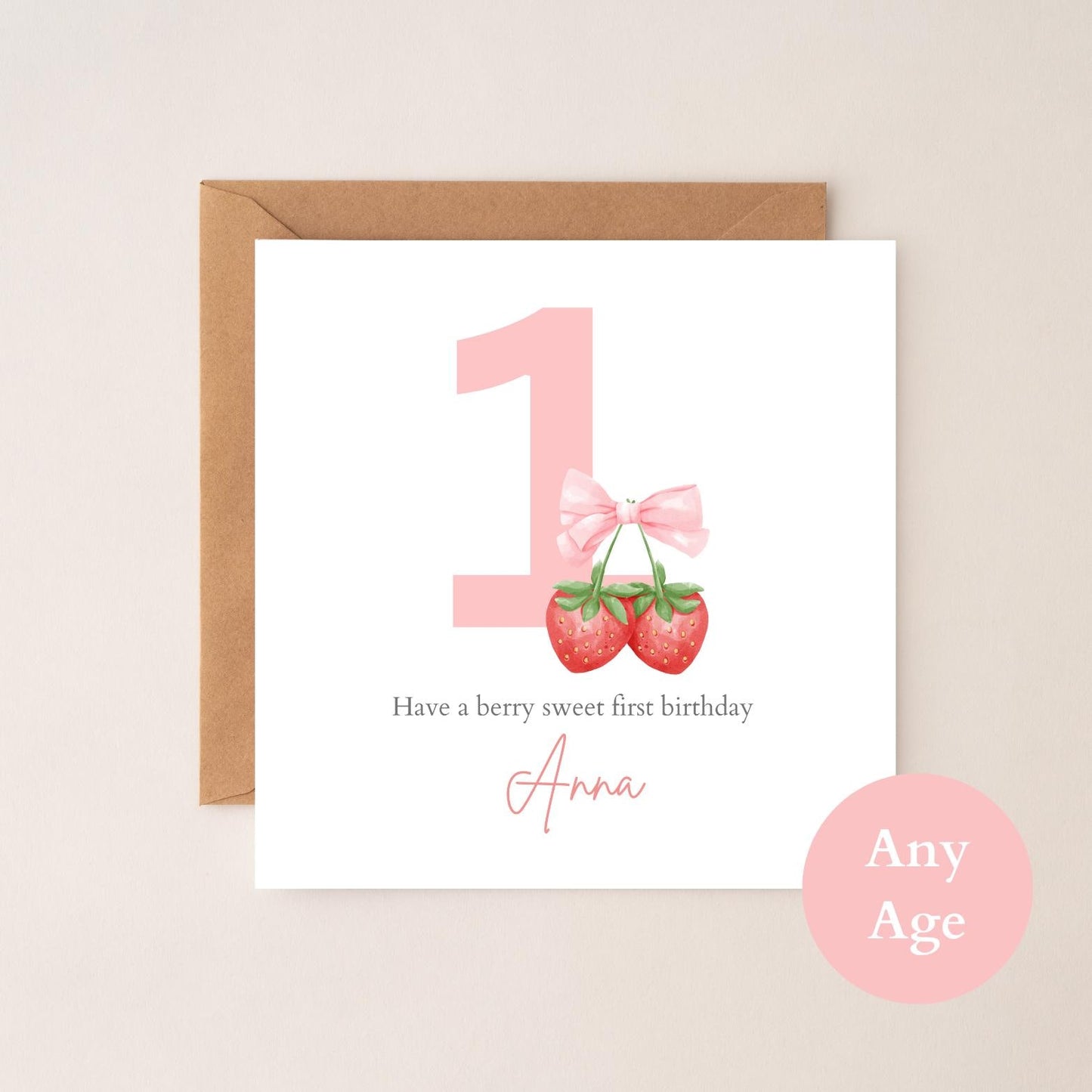 Personalised First Birthday Berry Card| 1st birthday Berry Strawberry Card | First Birthday Card for Girl |Birthday Card for Daughter