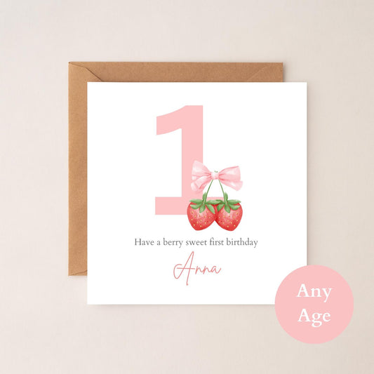 Personalised First Birthday Berry Card| 1st birthday Berry Strawberry Card | First Birthday Card for Girl |Birthday Card for Daughter