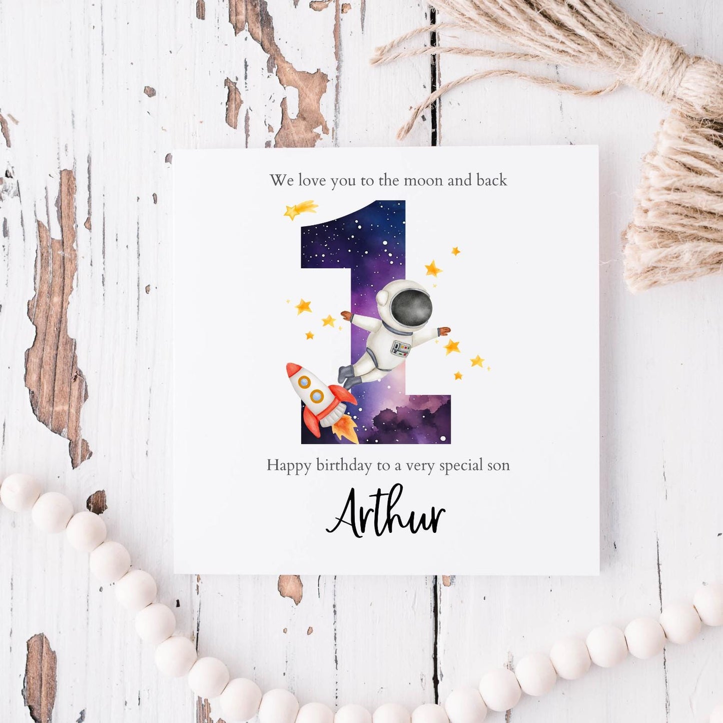 Personalised 1st 2nd 3rd Birthday Card, First Birthday Space Card, Boys, 1st 2nd 3rd Birthday Personalised Galaxy Birthday Card