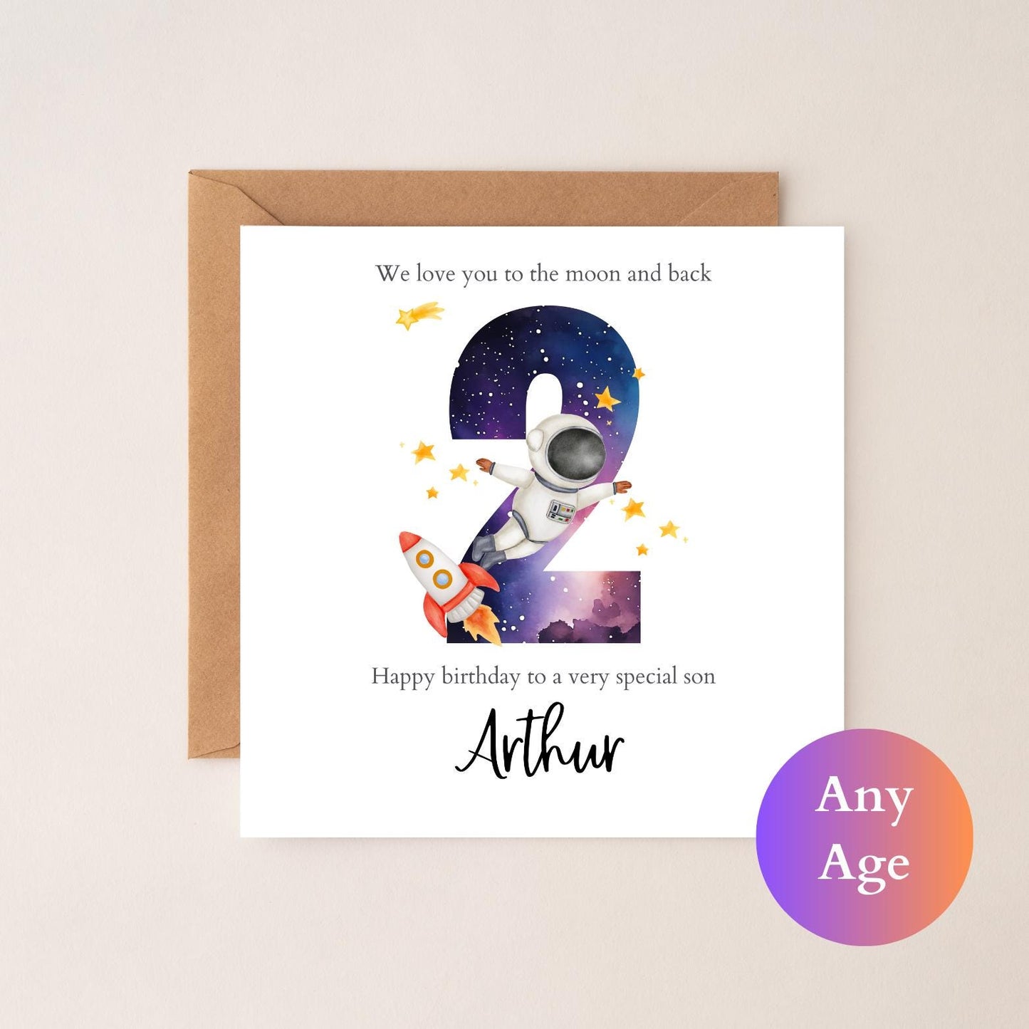 Personalised 1st 2nd 3rd Birthday Card, First Birthday Space Card, Boys, 1st 2nd 3rd Birthday Personalised Galaxy Birthday Card
