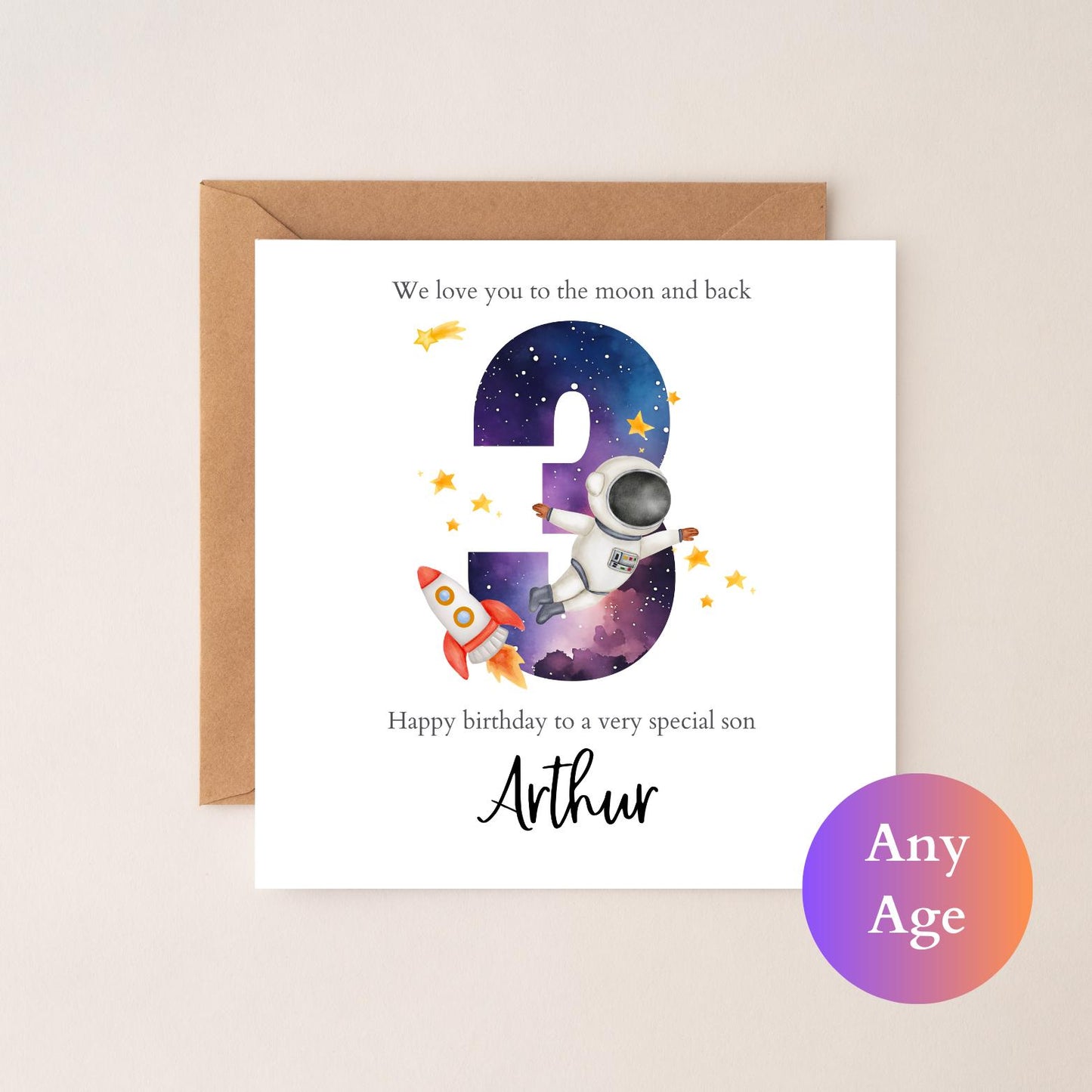 Personalised 1st 2nd 3rd Birthday Card, First Birthday Space Card, Boys, 1st 2nd 3rd Birthday Personalised Galaxy Birthday Card