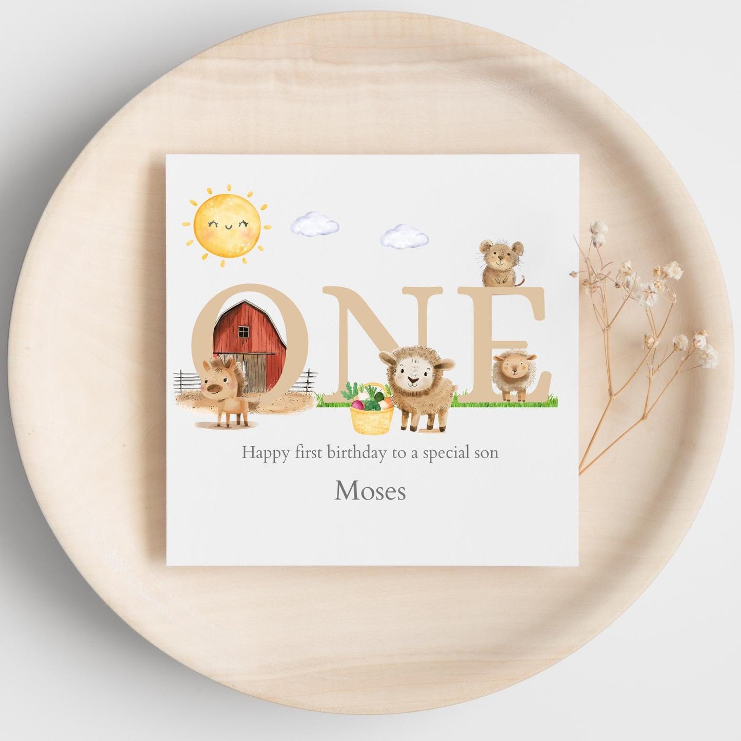 Personalised First Birthday Farm Card For Children| One birthday Farm animal card | First Personalised Birthday Card| Any Age