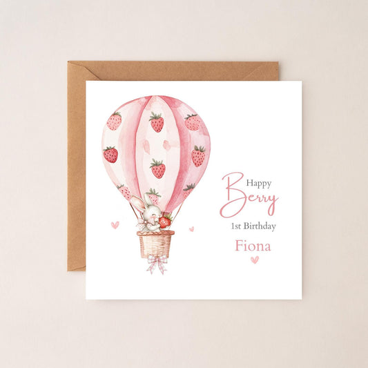 Personalised First Birthday Berry Card| 1st birthday Berry Strawberry Card | First Birthday Card for Girl |Birthday Card for Daughter