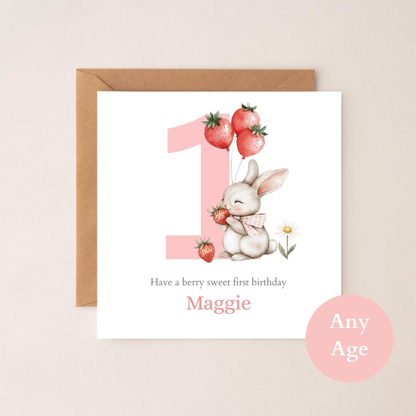 Personalised First Birthday Berry Card| 1st birthday Berry Strawberry Card | First Birthday Card for Girl |Birthday Card for Daughter