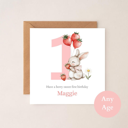 Personalised First Birthday Berry Card| 1st birthday Berry Strawberry Card | First Birthday Card for Girl |Birthday Card for Daughter