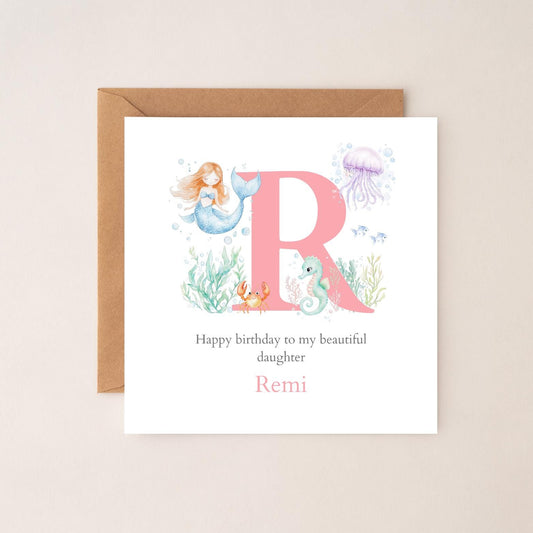 Personalised First Birthday Card Under the sea mermaid | child birthday Ocean card| 1stBirthday Card for Girl, Daughter, Granddaughter