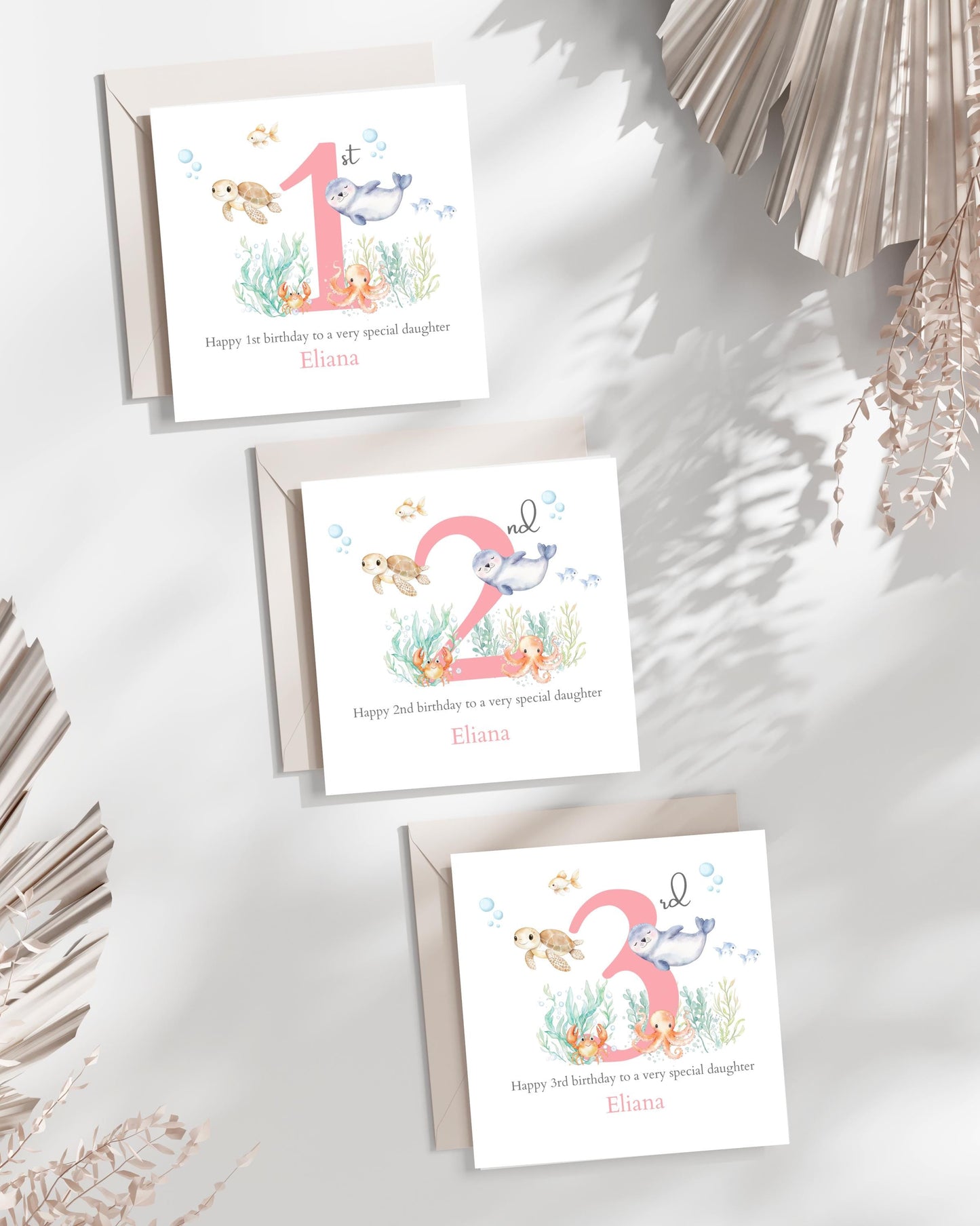 Personalised 1st, 2nd, 3rd Birthday Sea Card| Under the sea Child Card | Birthday Card for Girl and Boy |Birthday Card for Daughter, Son