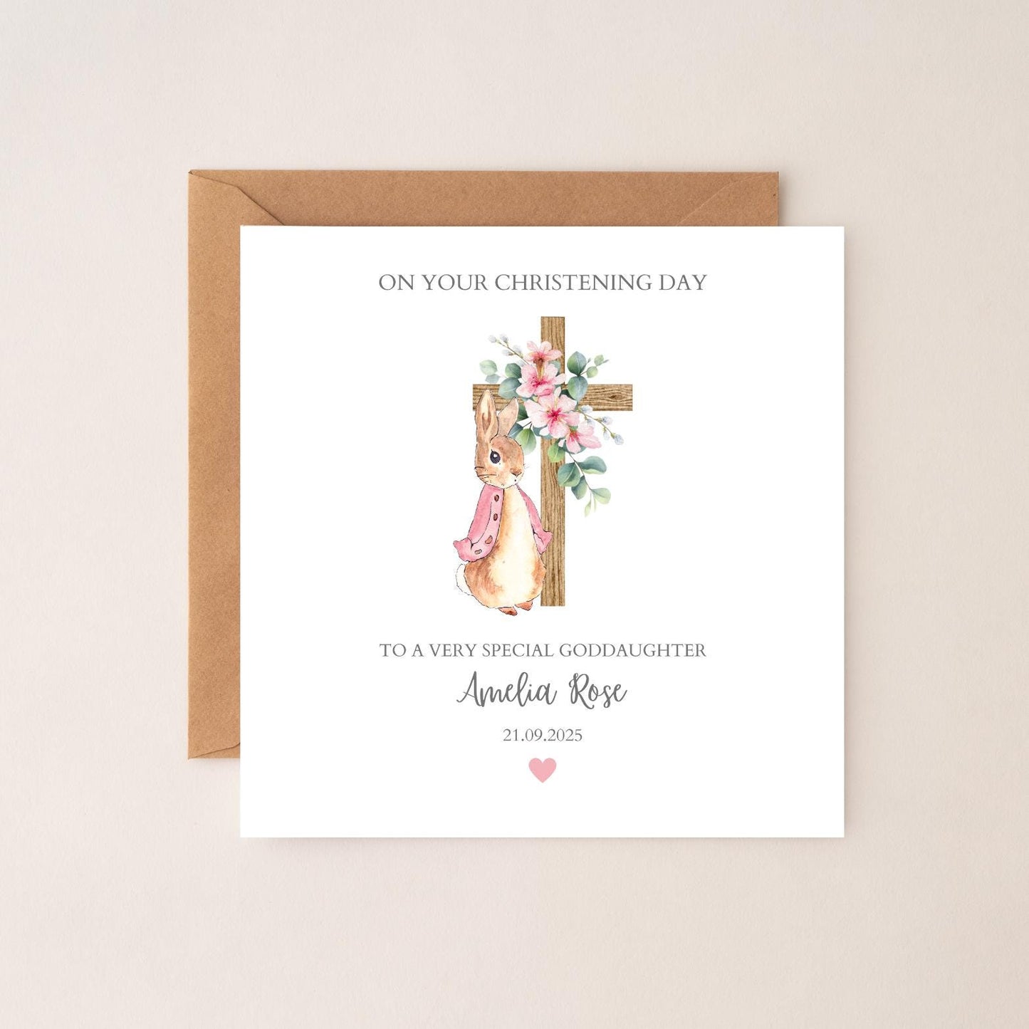 Personalised Goddaughter Christening Card, Baptism Flopsy Bunny Card, Christening card for Goddaughter, Bunny Rabbit Card RD118