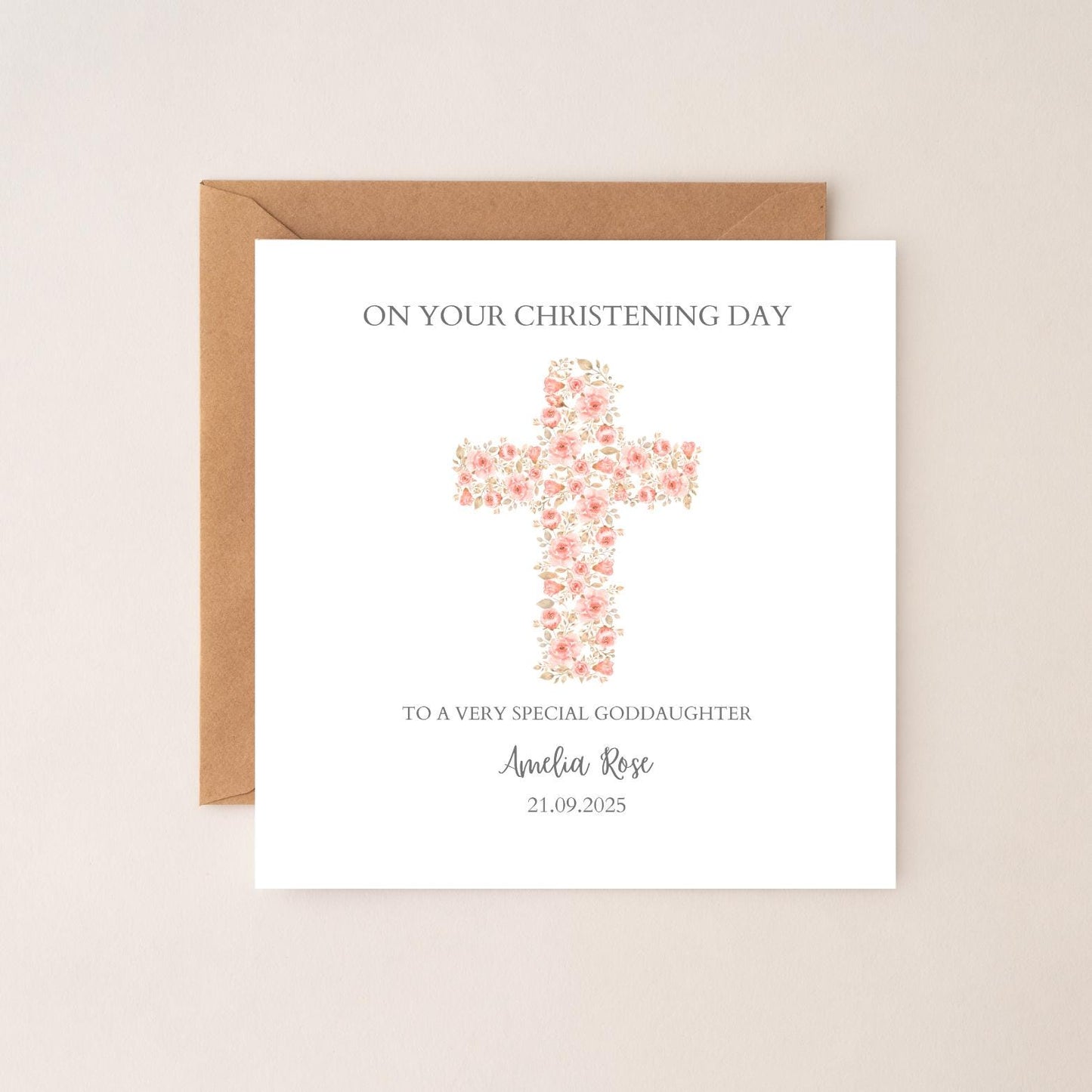 Personalised Goddaughter Christening Card, Baptism Cross Card, Christening card for Girl Granddaughter RD126