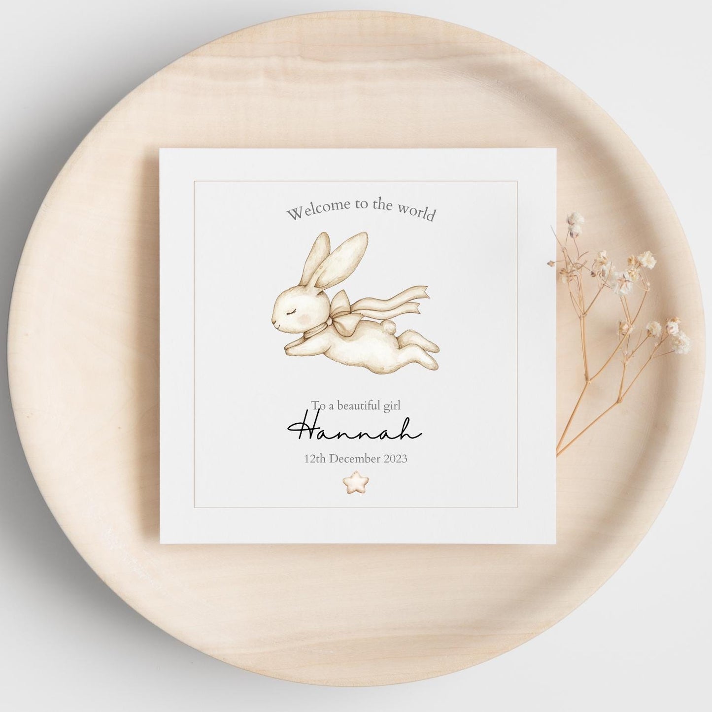 Personalised New Baby Card - Neutral Welcome to the World Card - Bunny Baby Card- Personalised Newborn Card RD3