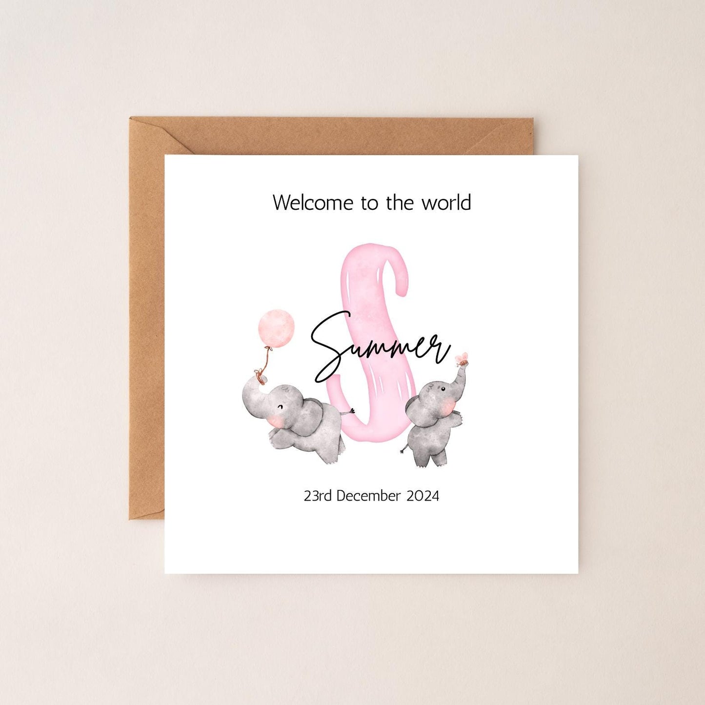 New Baby Girl Card - Welcome to the World Card - New Baby Card - Personalised Newborn Card