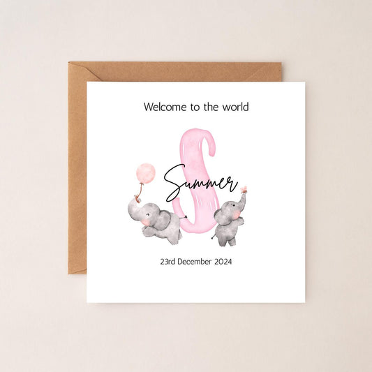 New Baby Girl Card - Welcome to the World Card - New Baby Card - Personalised Newborn Card