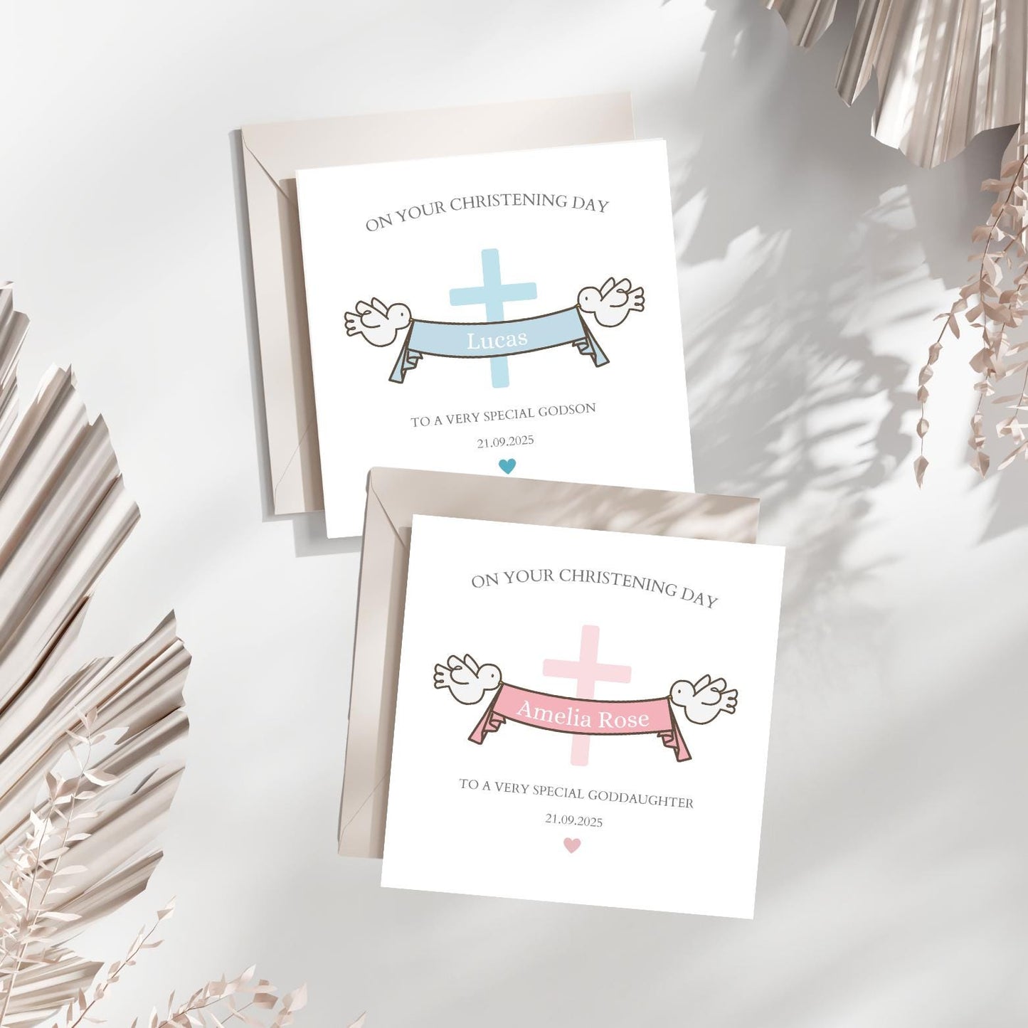 Personalised Christening Card Godson and Goddaughter, Baptism Card Boy or Girl, Baby Baptism Card, Any relation