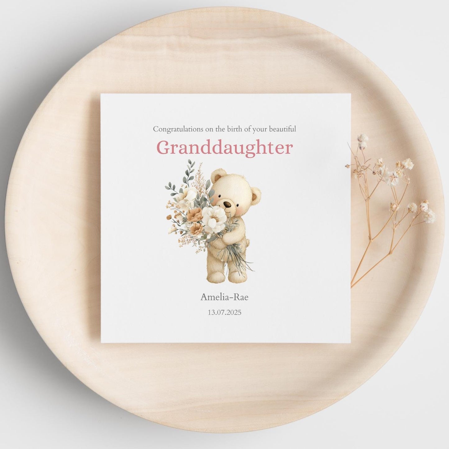 Personalised New Granddaughter Card - Personalised Baby Card for Granddaughter - Bear Granddaughter Card- Personalised Newborn Card