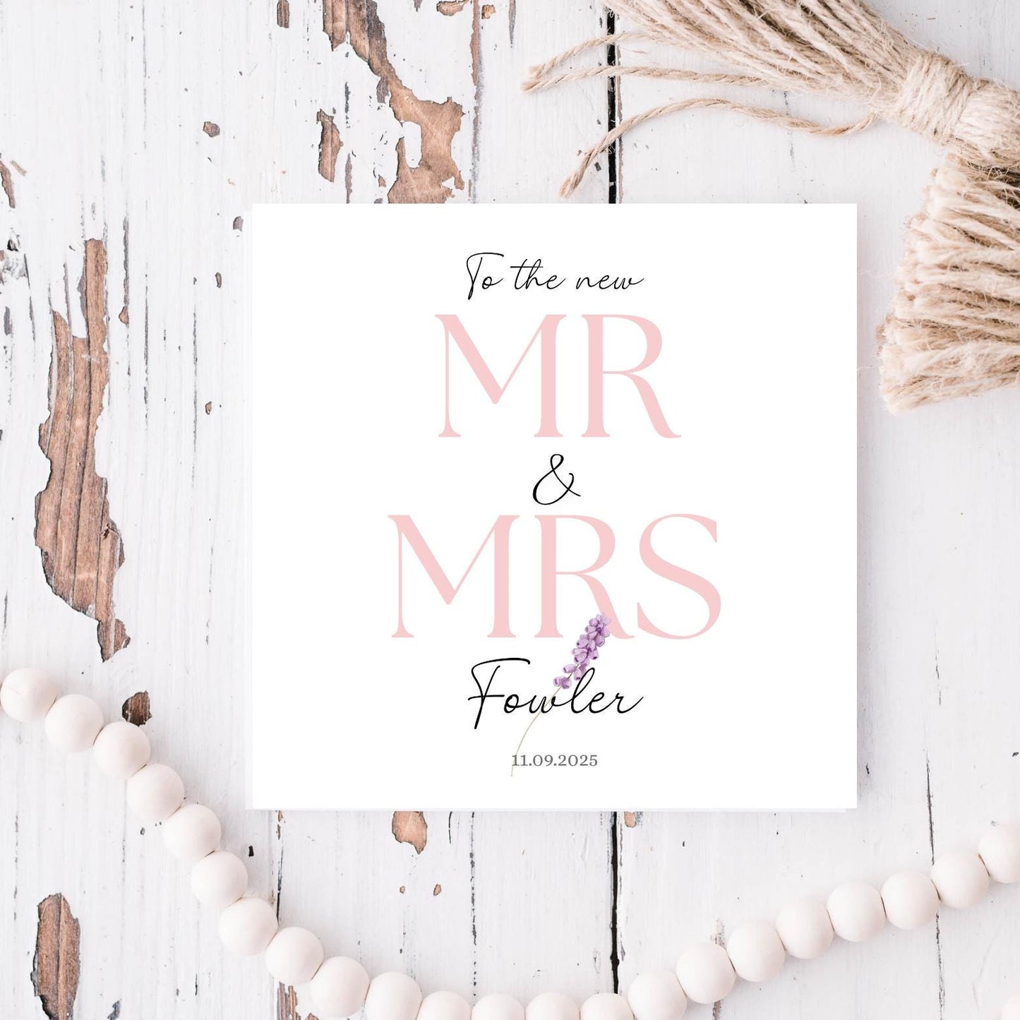 Personalised Mr & Mrs Wedding Card, To the New Mr and Mrs Card, Pink, Lilac or Beige Wedding Card