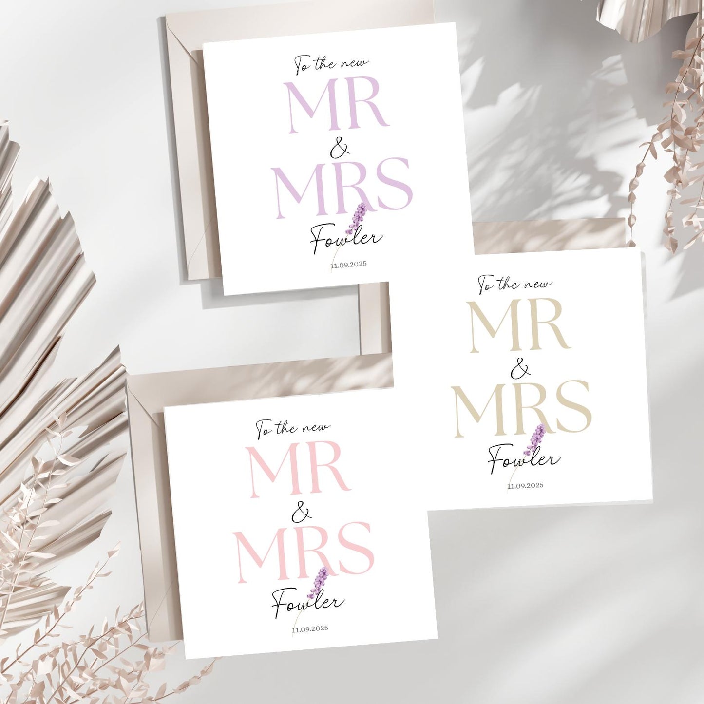 Personalised Mr & Mrs Wedding Card, To the New Mr and Mrs Card, Pink, Lilac or Beige Wedding Card
