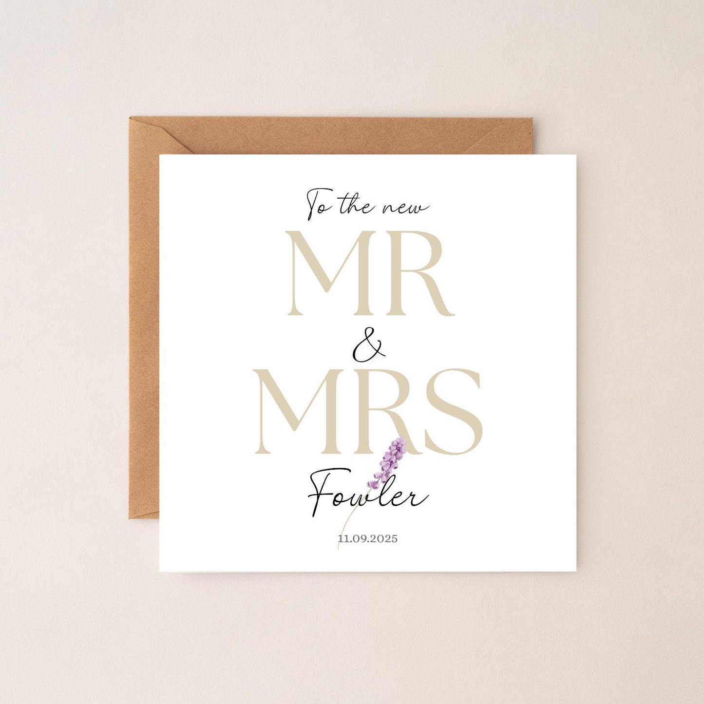 Personalised Mr & Mrs Wedding Card, To the New Mr and Mrs Card, Pink, Lilac or Beige Wedding Card