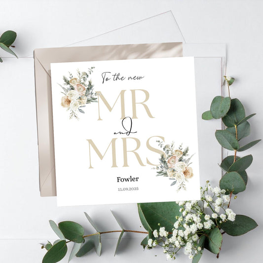 Personalised Mr & Mrs Wedding Card, To the New Mr and Mrs Card, Neutral Wedding Card