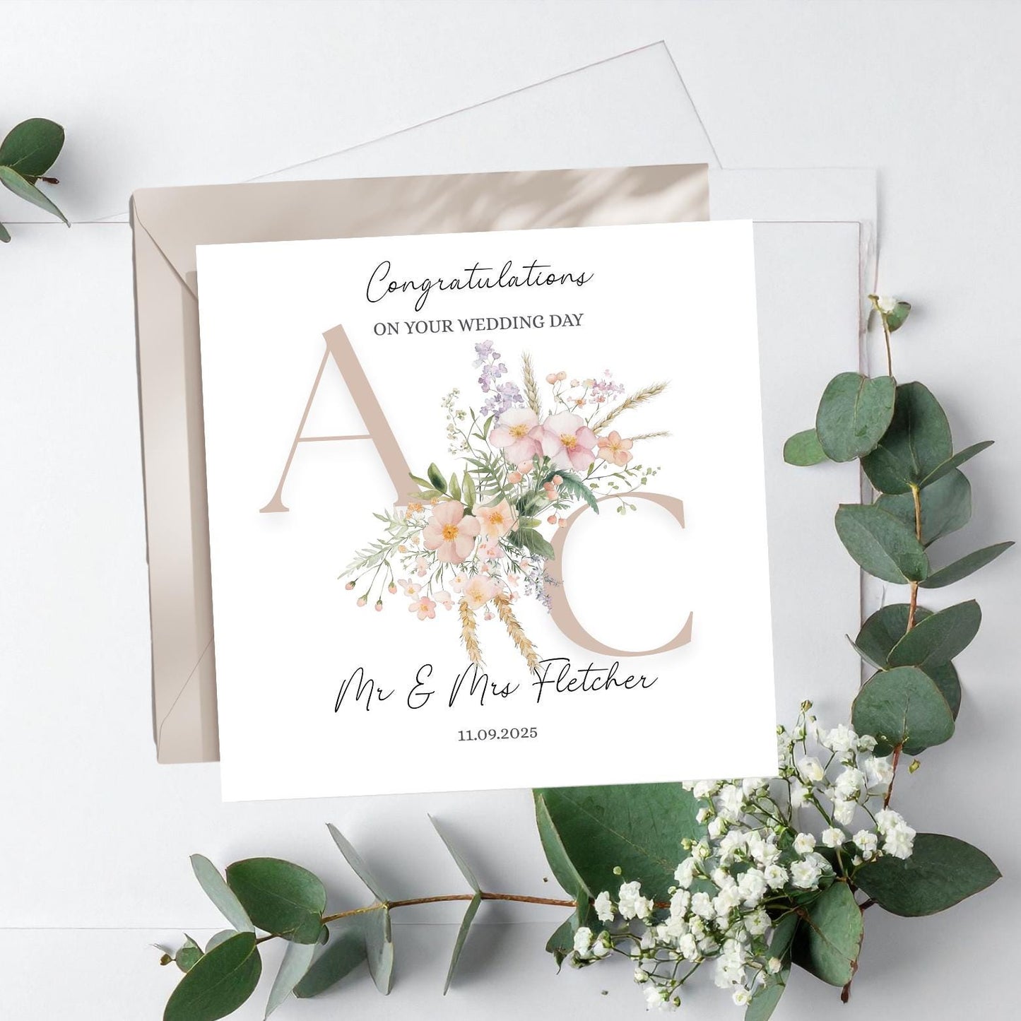 Personalised Mr & Mrs Wedding Card, To the New Mr and Mrs Card, Wedding Initials Card, Neutral Wedding Card