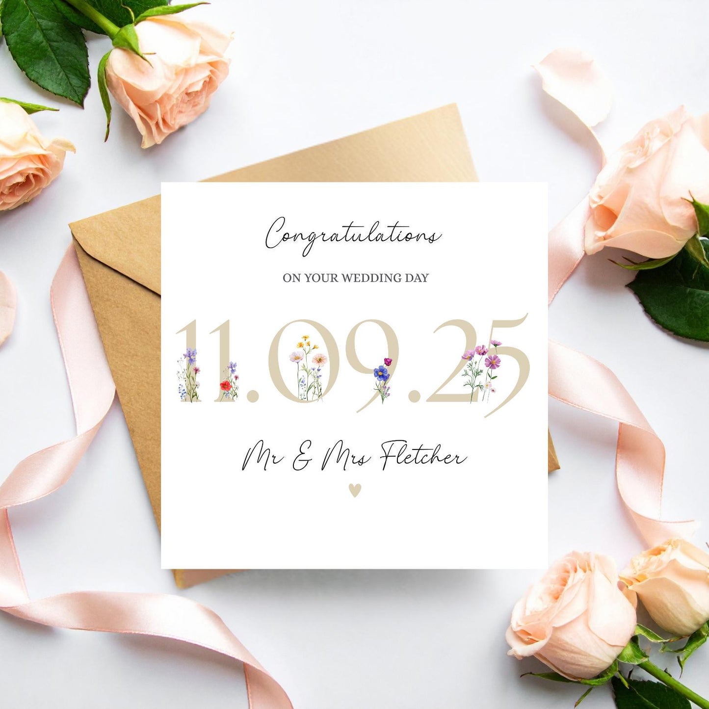 Personalised Mr & Mrs Wedding Card, To the New Mr and Mrs Card, Wedding Floral Date Card, Neutral Wedding Card