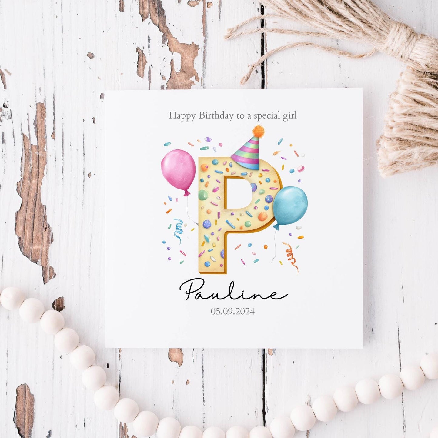 Personalised Birthday Card For Children | 2nd birthday card | 1st Birthday Card | Party Balloon Initial Card RD17