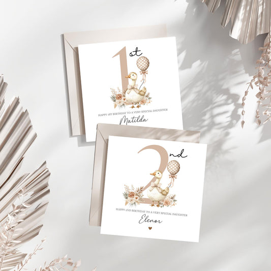 Personalised First Birthday Card Neutral | 1st, 2nd. 3rd birthday silly goose card | Any Age and Relation | Vintage Silly Goose Card