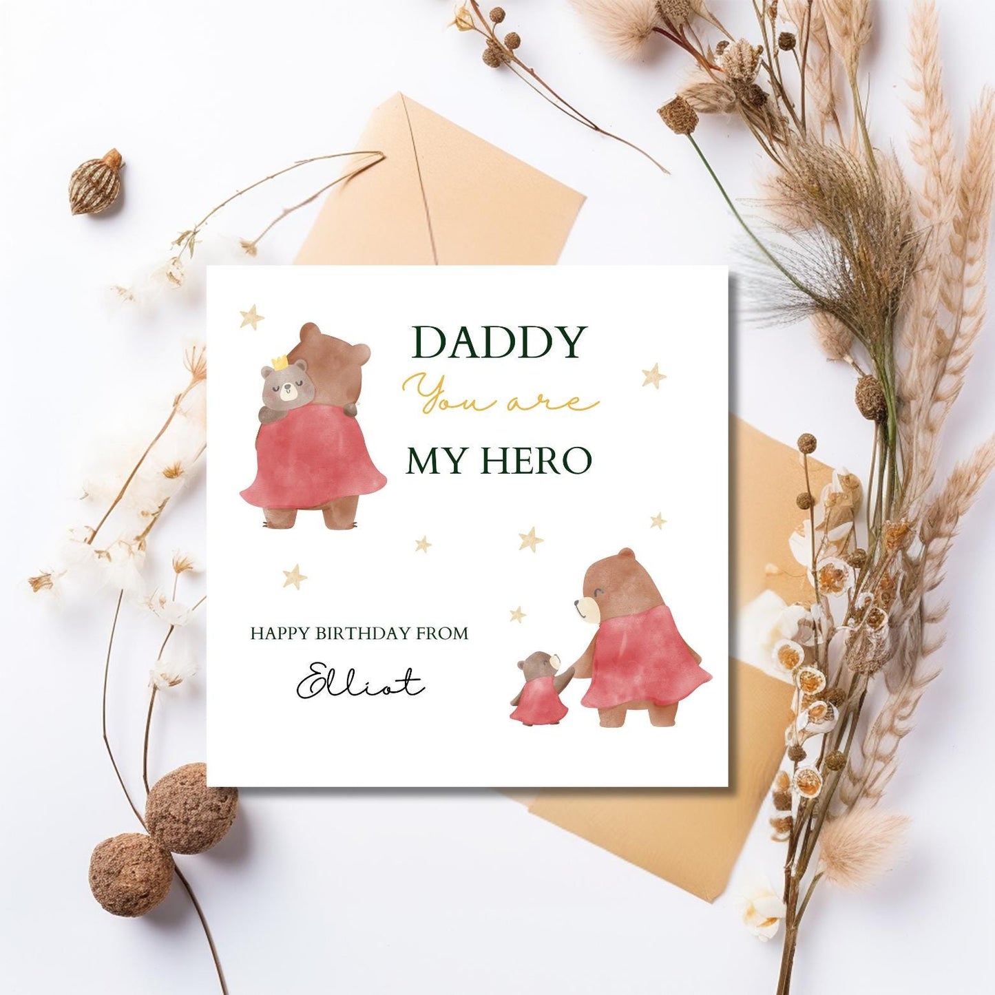 Personalised Daddy Hero Bear Card - You are my Hero Dad Birthday Card -Best Dad Card