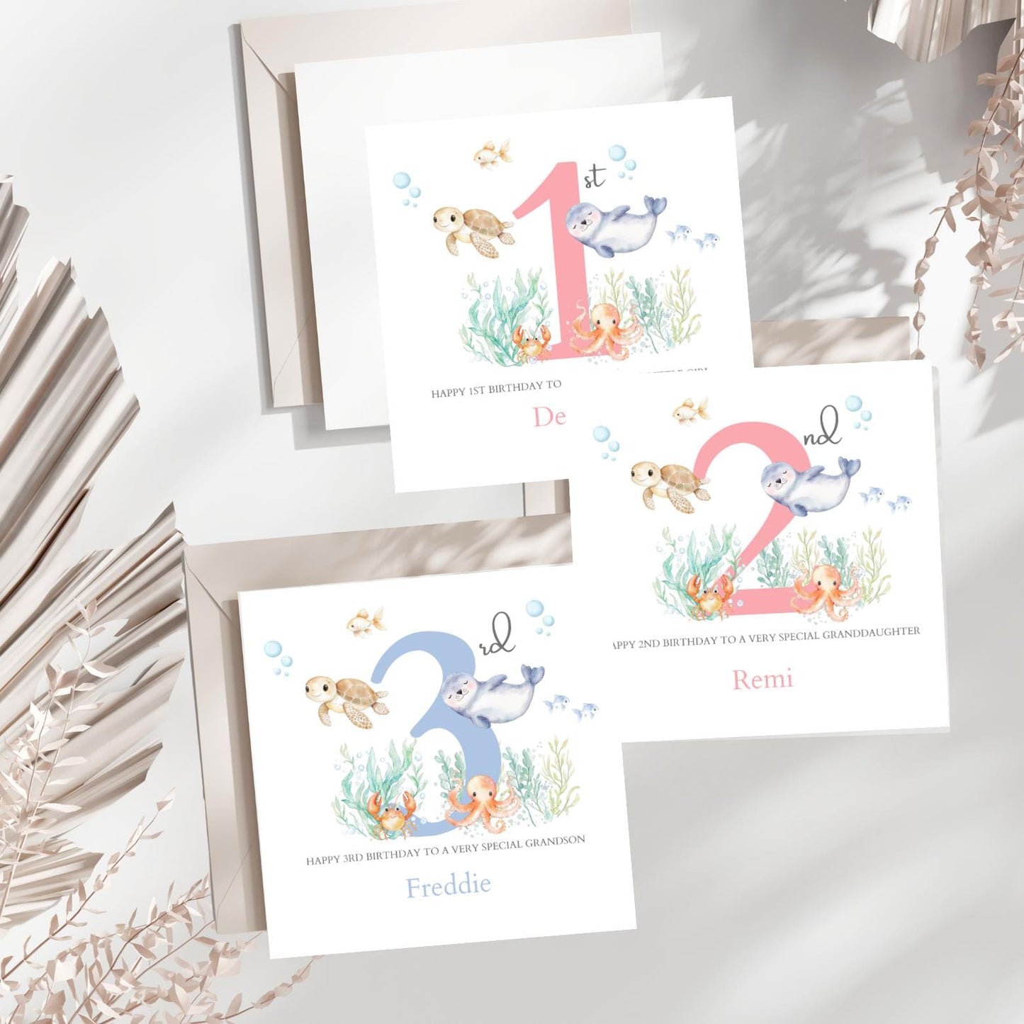 Personalised 1st, 2nd, 3rd Birthday Sea Card| Under the sea Child Card | Birthday Card for Girl and Boy |Birthday Card for Daughter, Son
