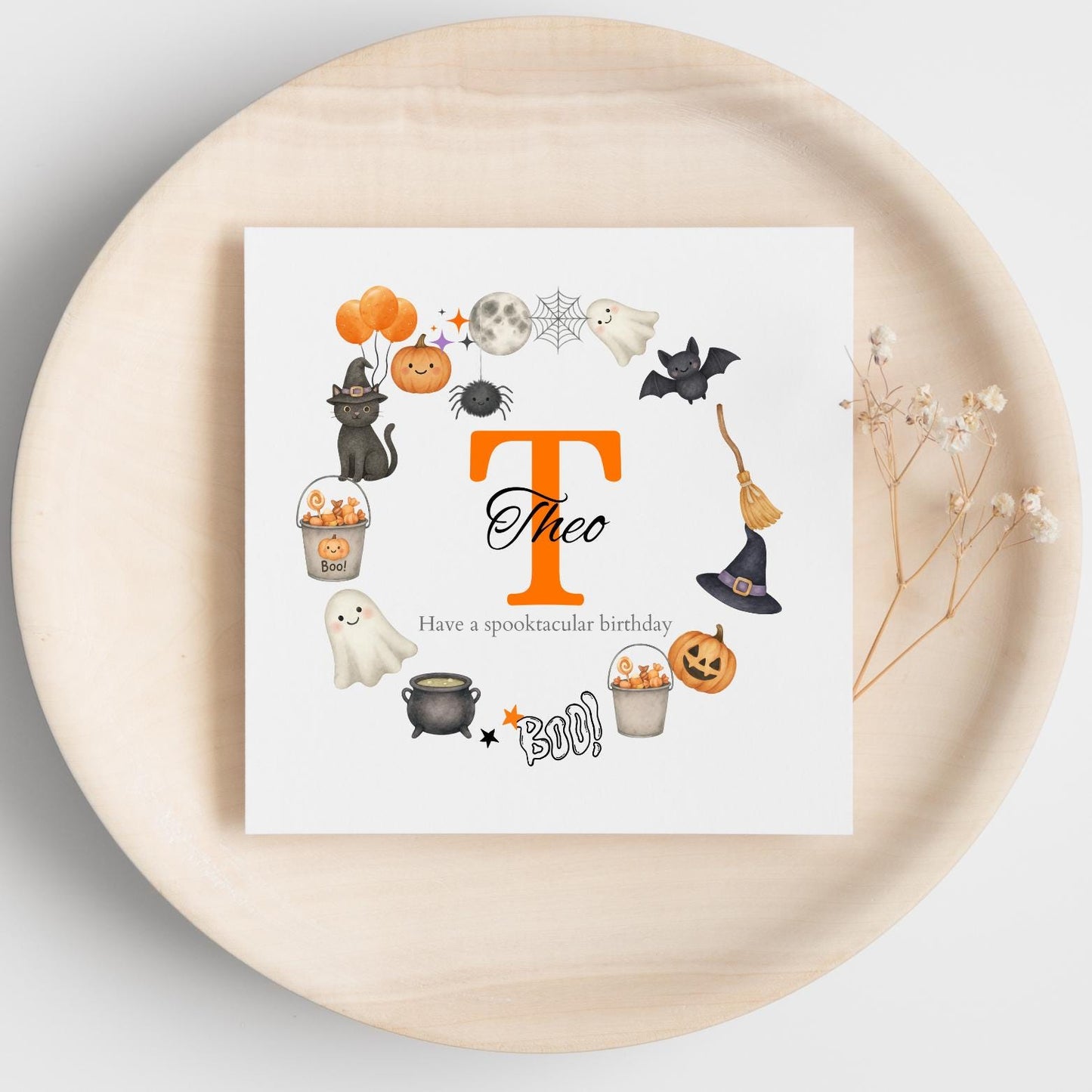 Personalised Halloween Birthday Card| 1st birthday Halloween card | Halloween Card for Boy Or Girl, Wreath Initial Card, Any Relation
