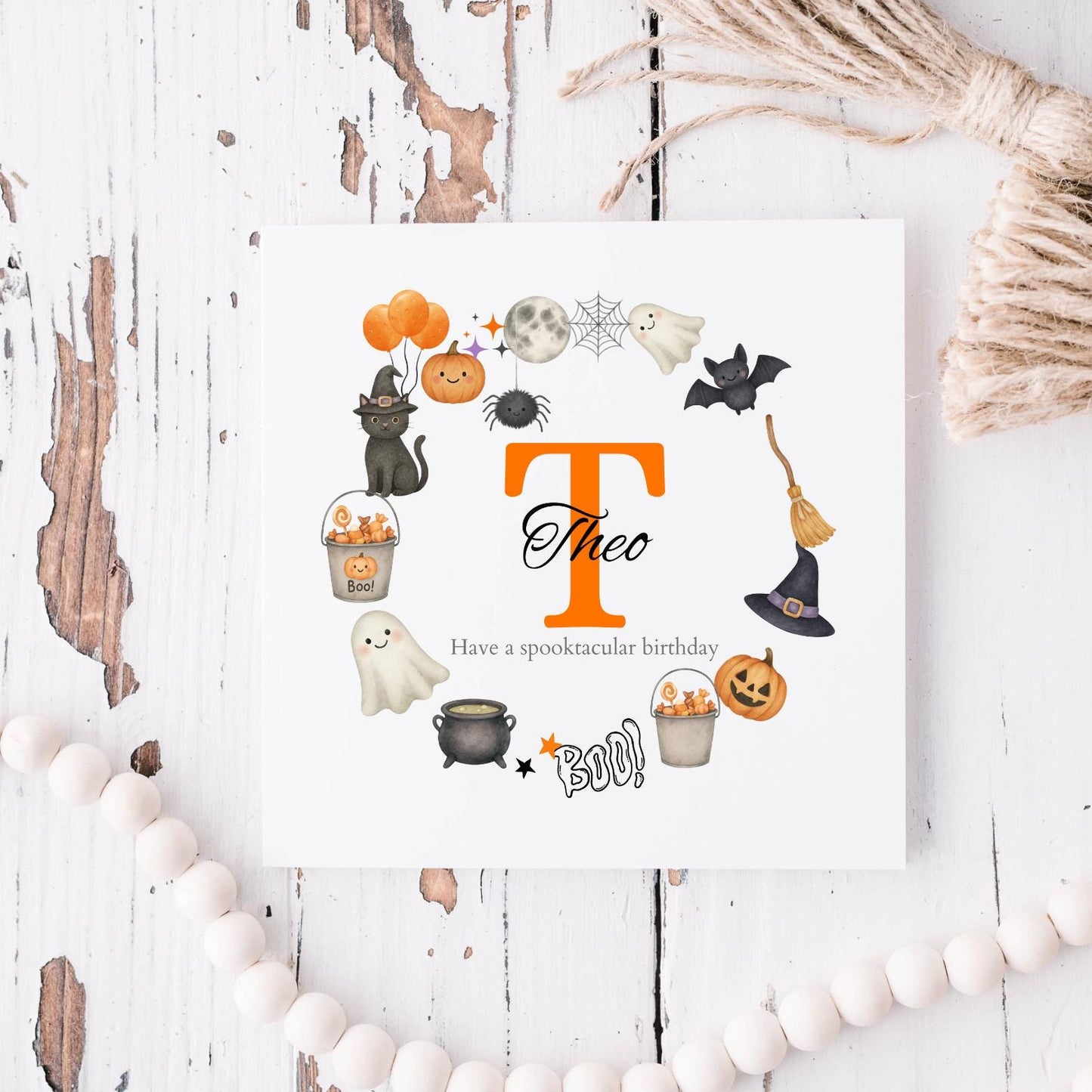 Personalised Halloween Birthday Card| 1st birthday Halloween card | Halloween Card for Boy Or Girl, Wreath Initial Card, Any Relation