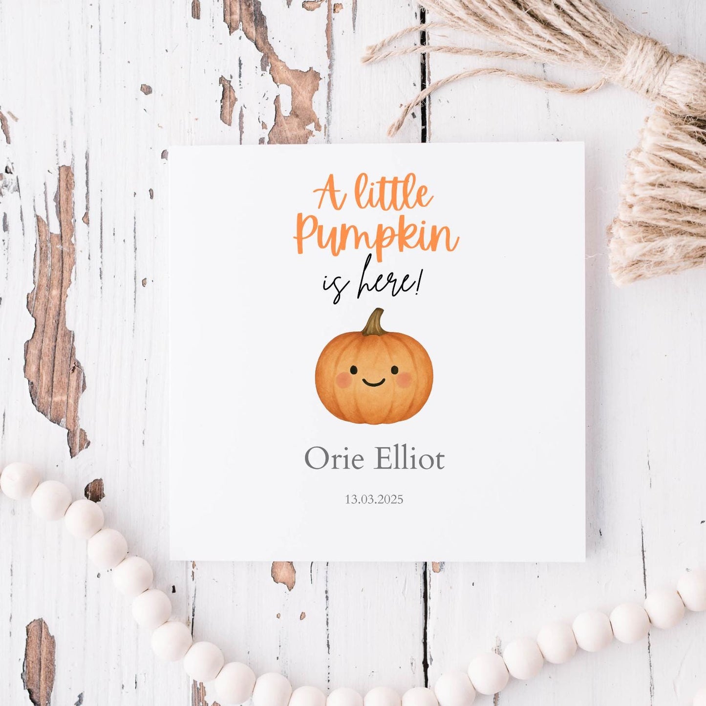 Personalised Autumn New Baby Card| Welcome to the world card | Little Pumpkin Card for new baby| Baby Pumpkin card