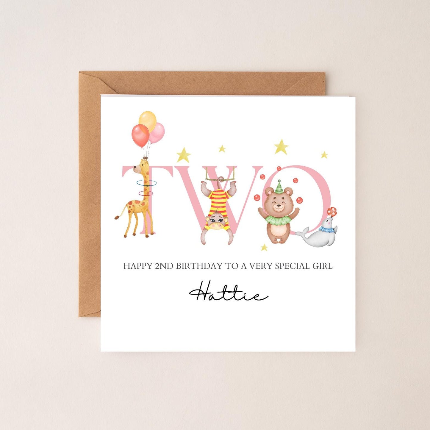 Personalised Second Birthday Card Circus Animals Design | 2nd birthday circus card | Two Personalised Birthday Card Boy & Girl, Any Relation