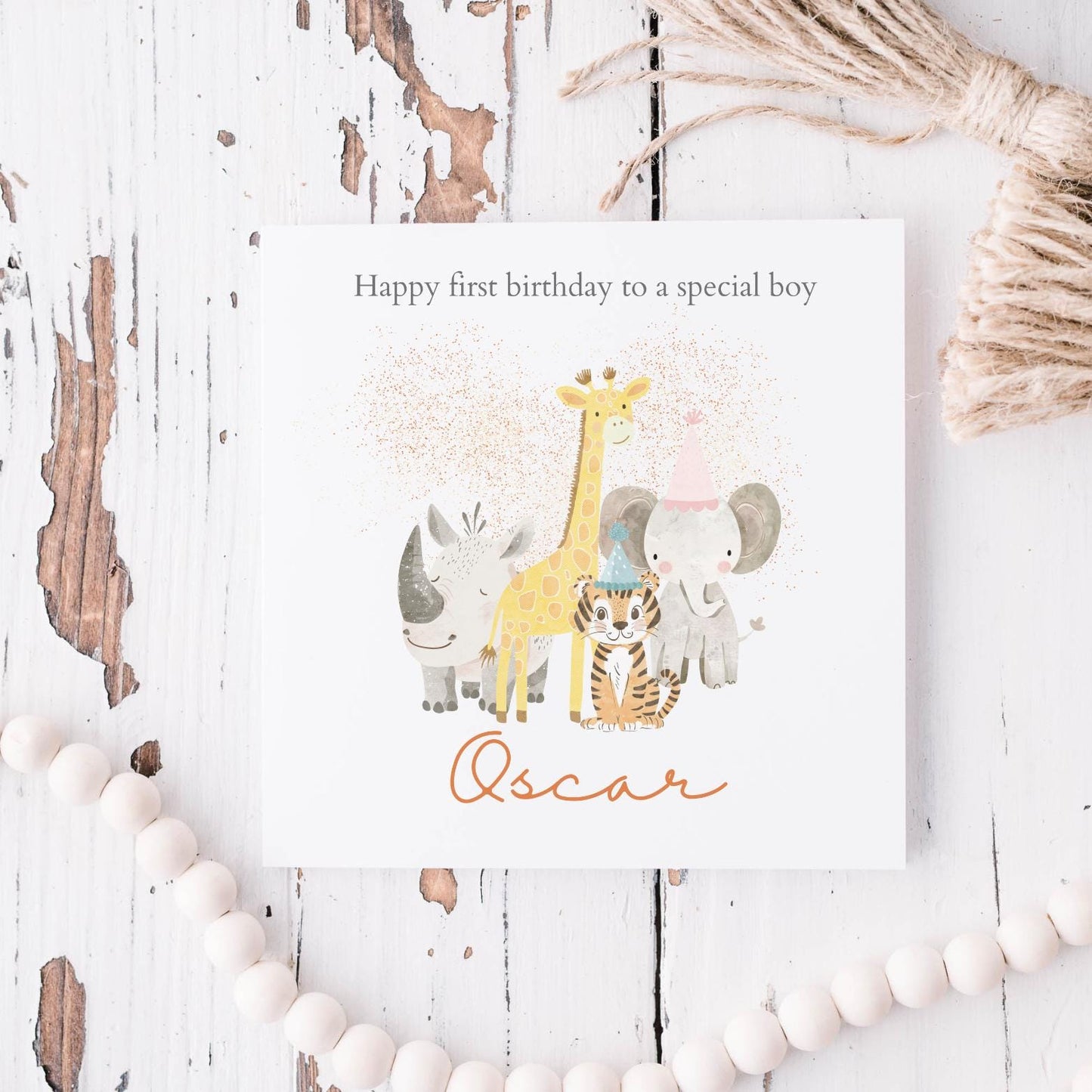 Personalised First Birthday Card Safari Animals | 1st birthday Animals card | First Birthday Card for Boy |1st Birthday Card for Son