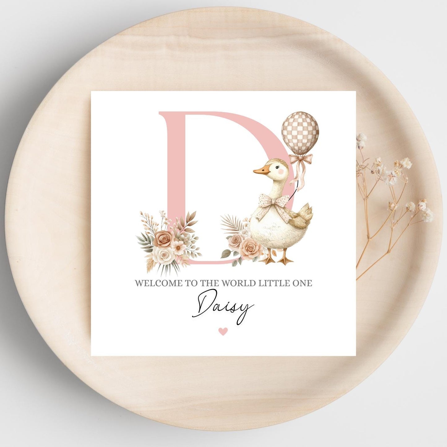 Personalised New Baby Baby Card Silly Goose, Welcome to the World Pink Silly Goose Card- Personalised Newborn Card