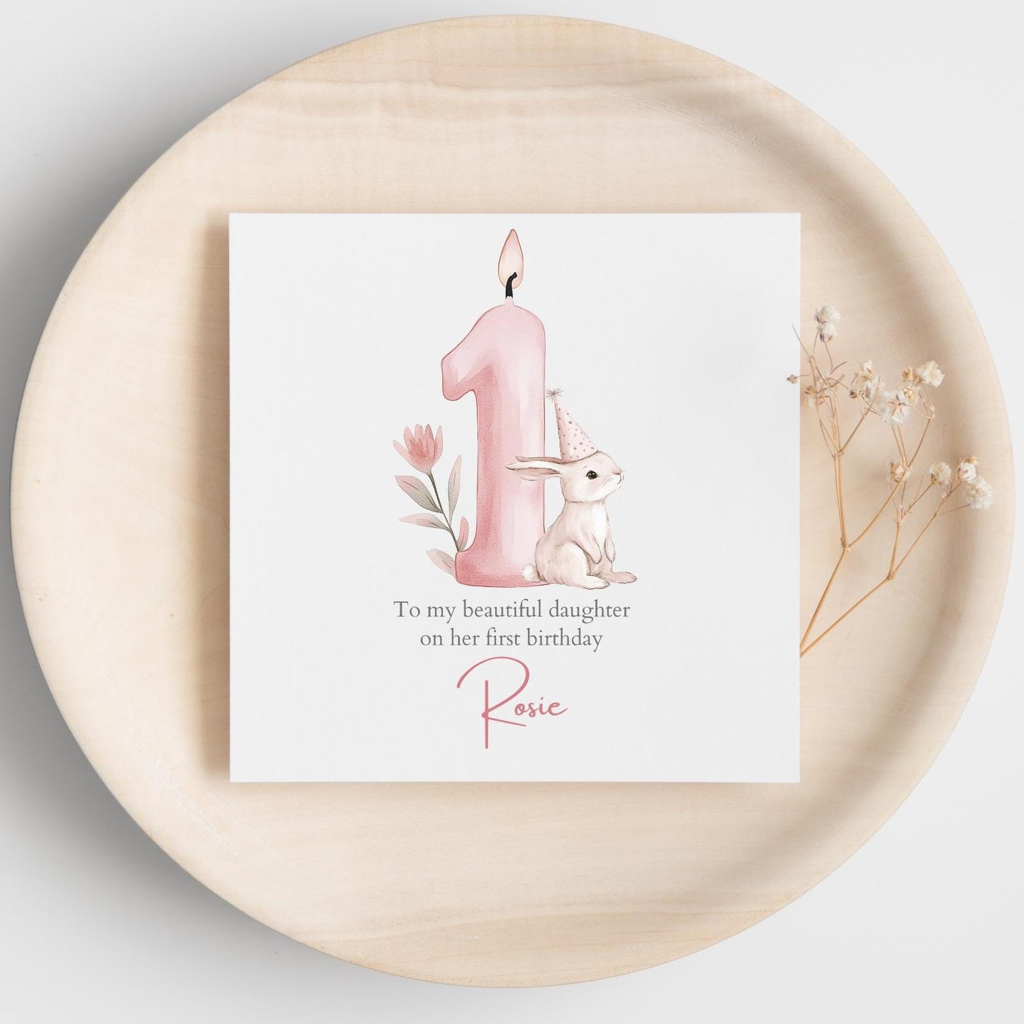 Personalised First Birthday Bunny Card| 1st birthday Pink Bunny card | First Birthday Card for Girl |1st Birthday Card for Daughter RD61