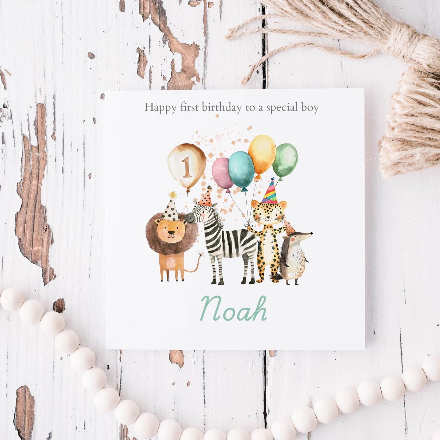 Personalised Grandson First Birthday Card Safari Animals | 1st birthday Animals card | First Birthday Card for Boy RD54