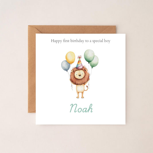 Personalised Child Birthday Card Safari Animals |Child birthday Animal Card | First Birthday Card for Boy |Safari Birthday Card for Son RD55