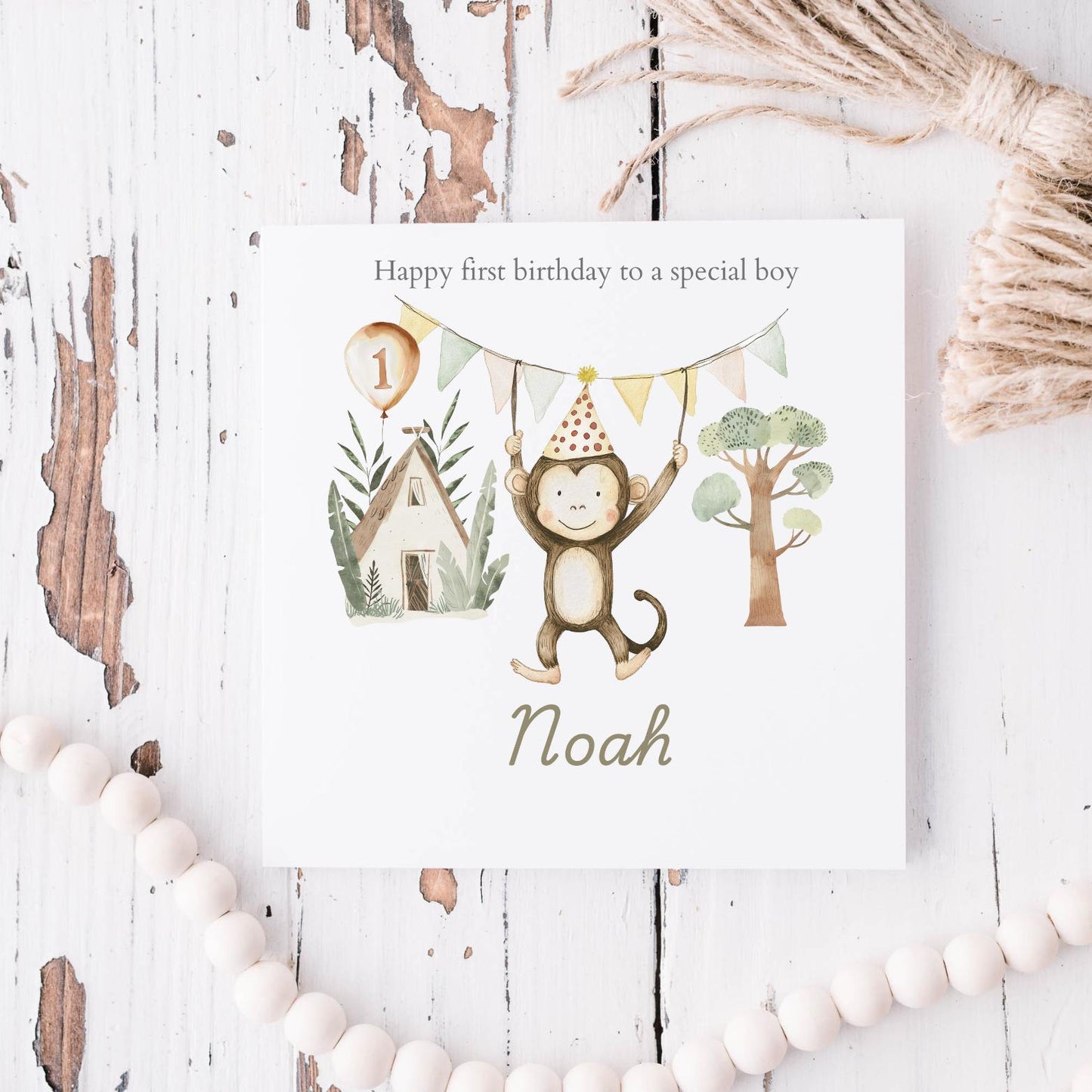 Personalised First Birthday Card Safari Animals | 1st birthday Animals card | First Birthday Card for Boy |1st Birthday Card for Son RD56